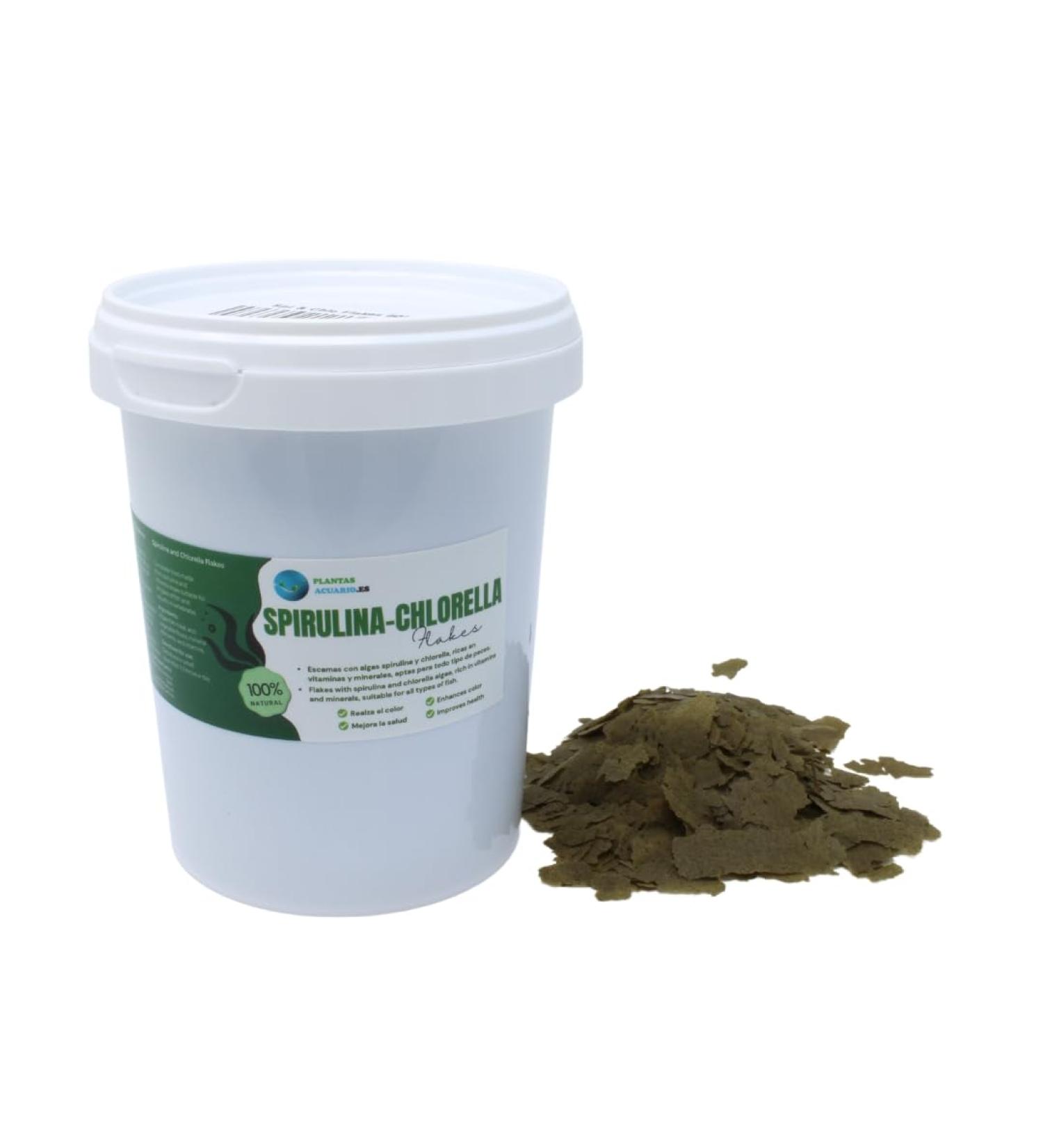 Spirulina - Chlorella Flakes Plantasebuario 500 ML Algae-Based Flake Food for All Types of Fish