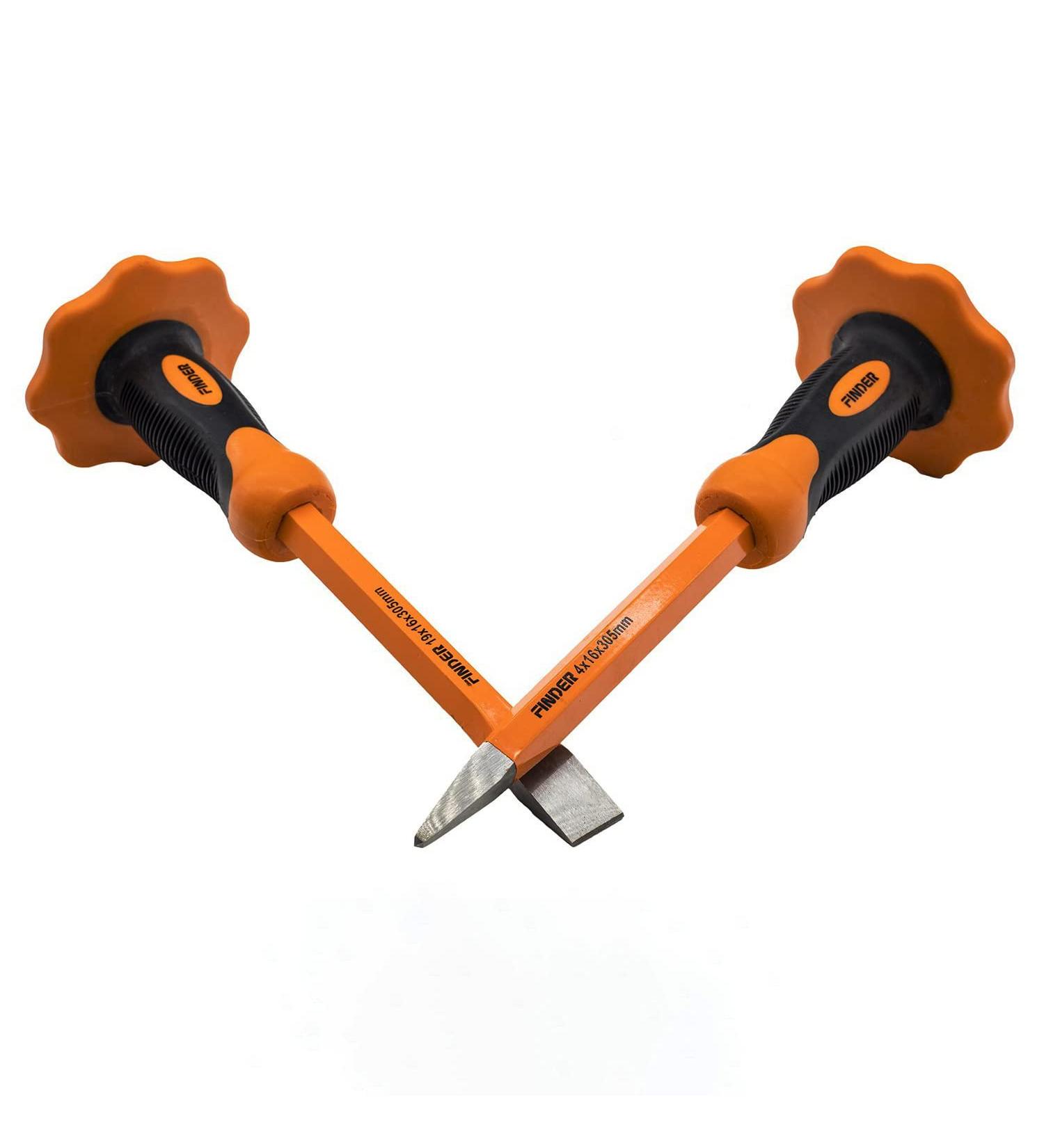 Finder 2 pcs 12-Inch Heavy Duty Chisels Set With Hand Protection  Flat Head and Pointed/Spear Head  Demolishing/Masonry/Carving/Concrete Breaker Chisels set with Bi-Material Hand Guard   - Buy Online on GoSupps.com