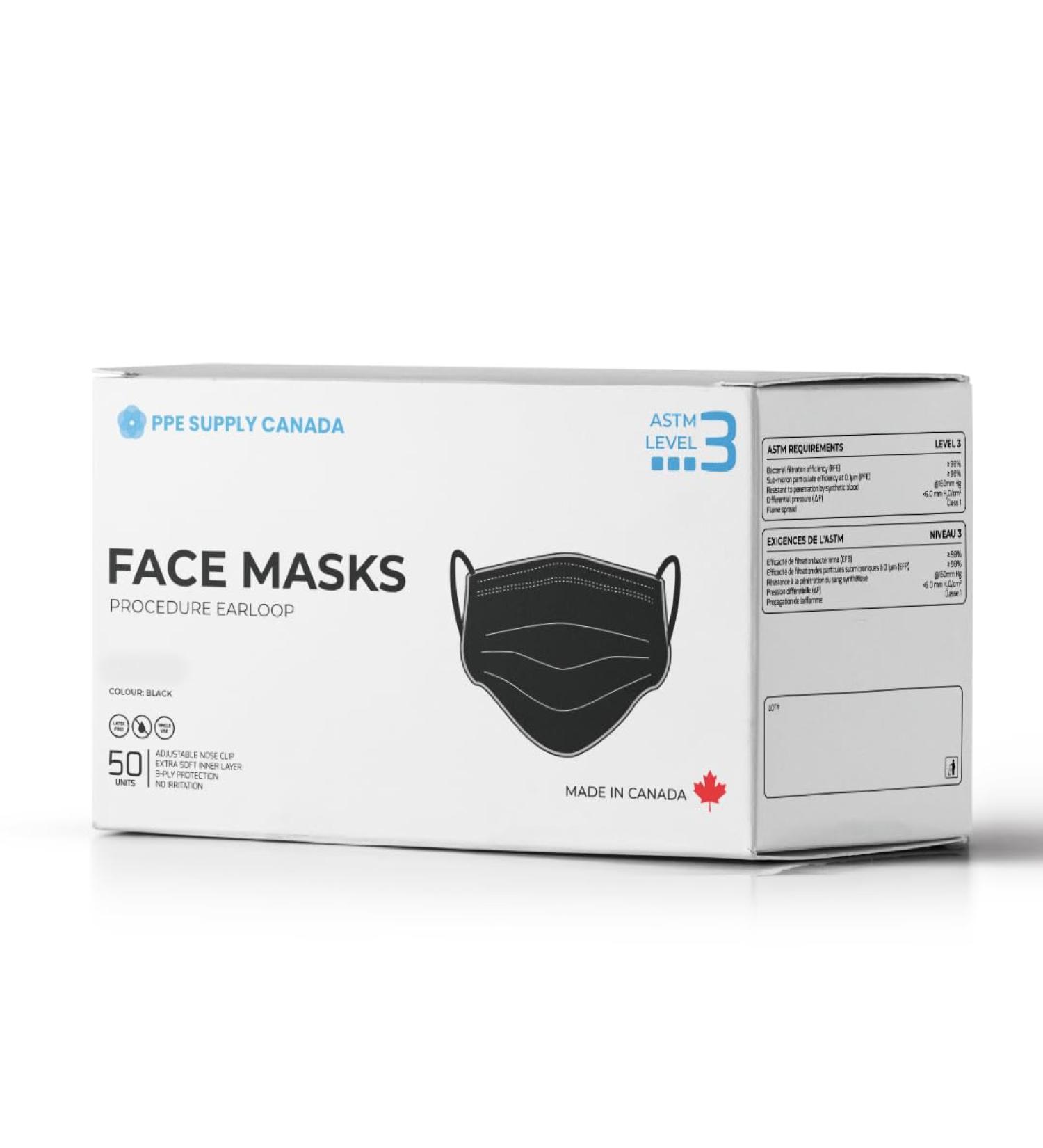PPE Supply ASTM LEVEL 3 Disposable Face Masks - 3 Ply - Made in Canada Face Mask (Pack of 50) (Medium Black) - Buy Online on GoSupps.com