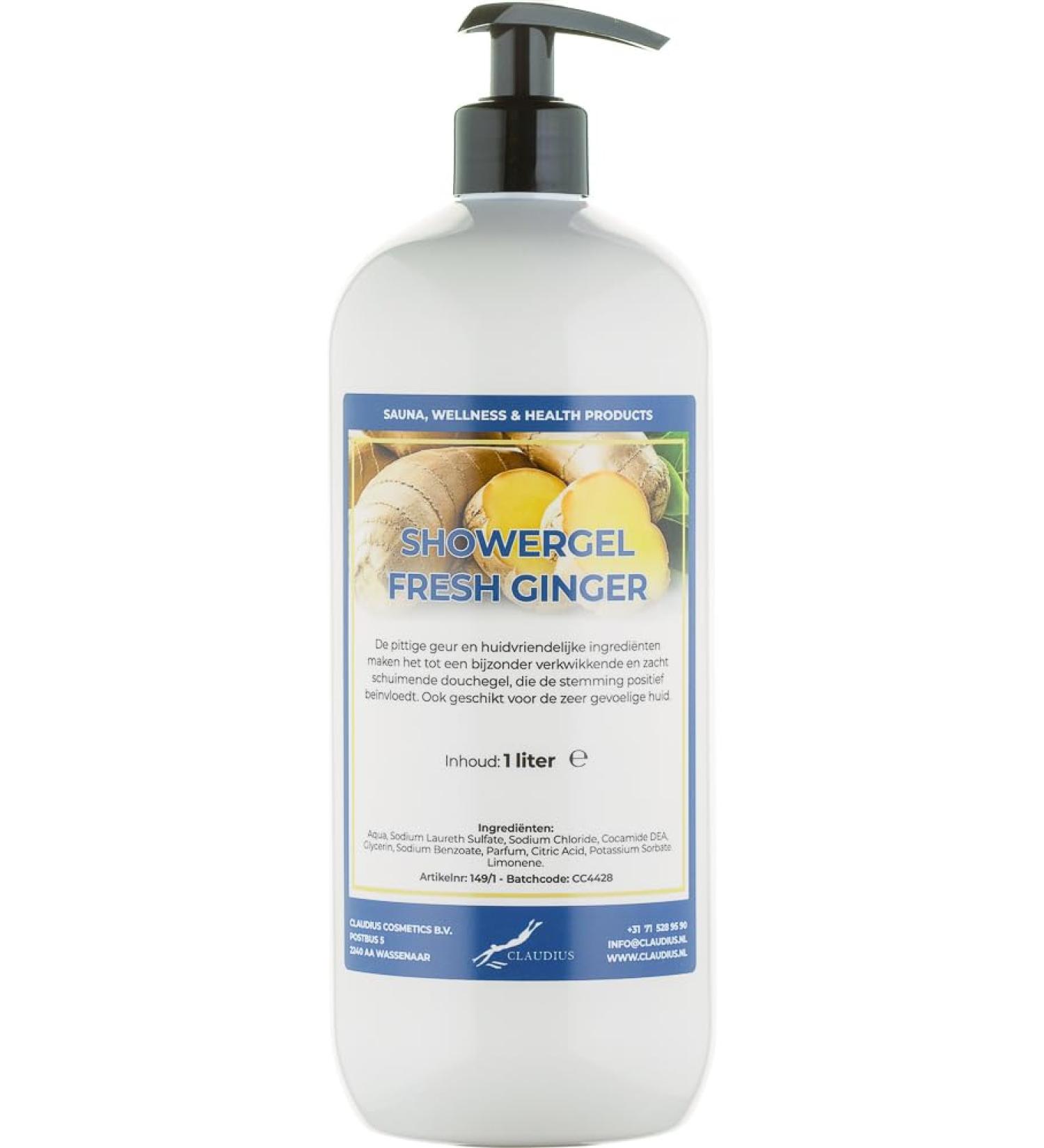 Claudius Showergel Fresh Ginger 1 liter met pomp wit