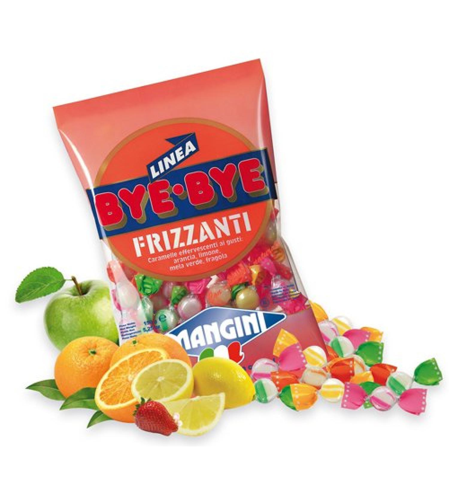Mangini Delicious effervescent candies BYE BYE FRIZZANT Mangini kg 1 effervescent candies in the following flavors: orange lemon green apple strawberry