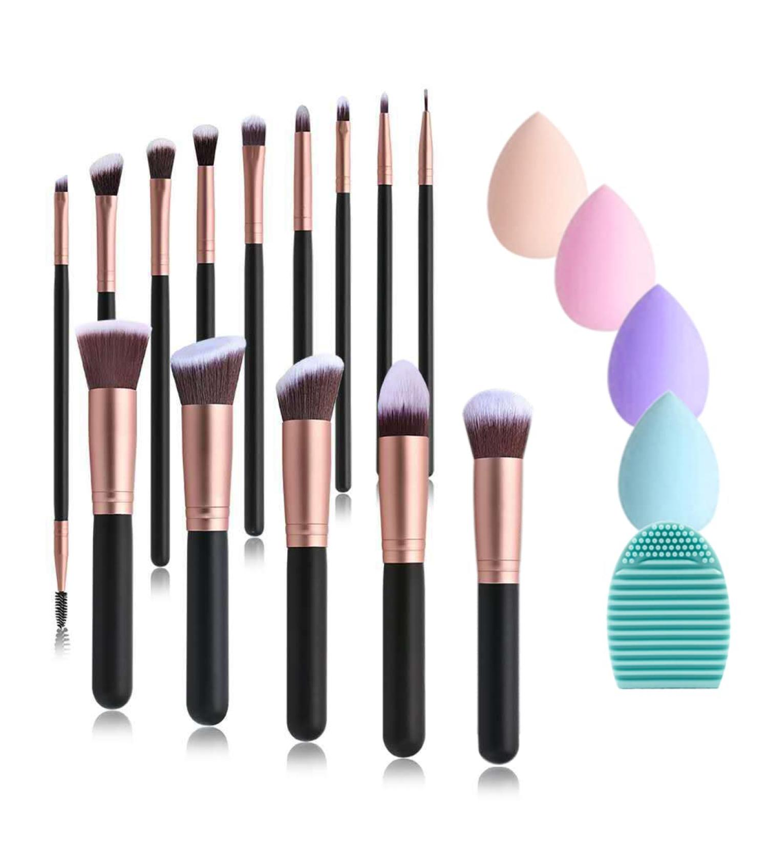 Nuangela 14-Piece Professional Makeup Brush Set Eye Lip and Powder Brushes with 4 Beauty Sponges & Silicone Brush Cleaner | International Shipping Available - Buy Online on GoSupps.com