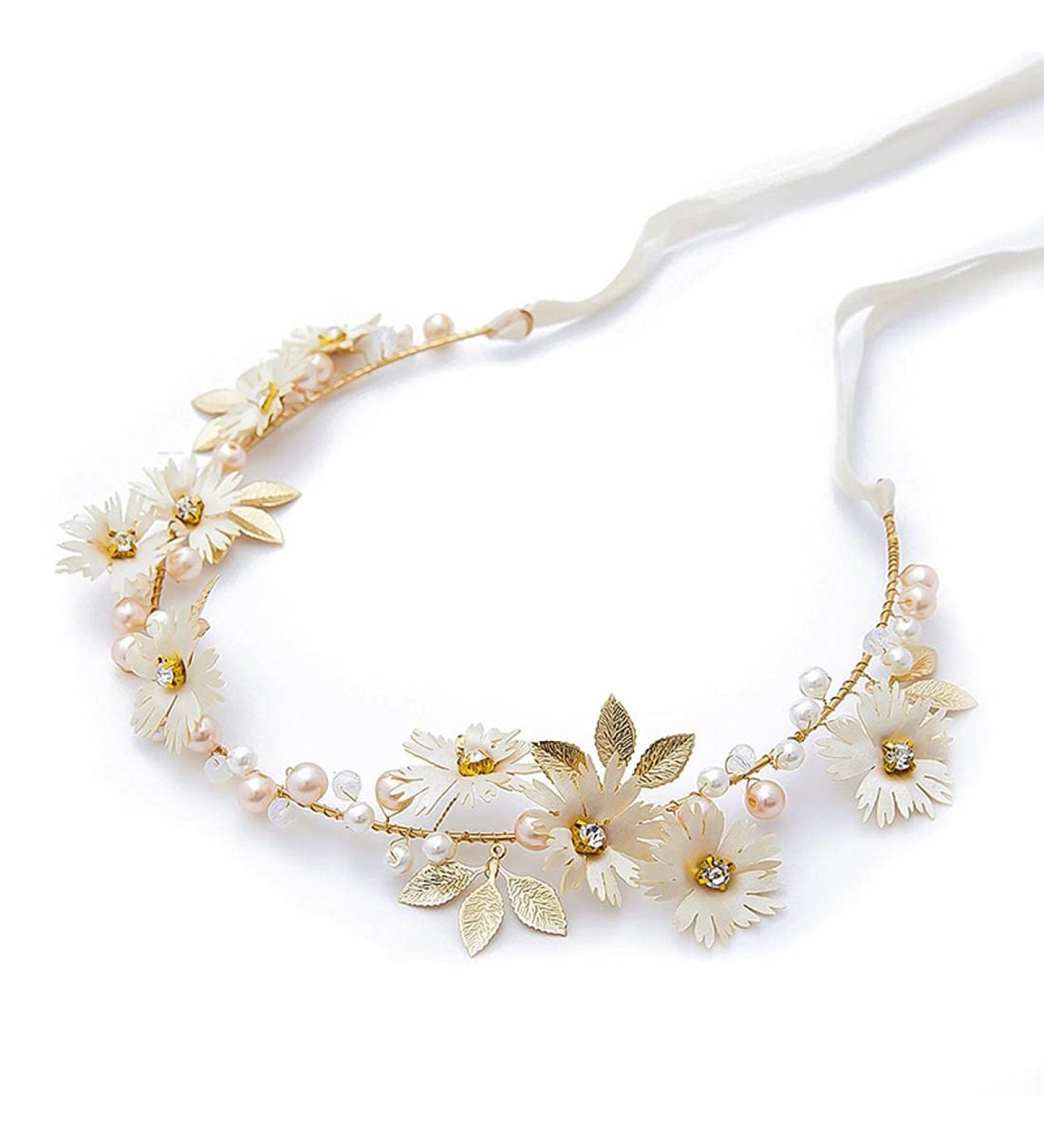 Crystal Pearl Flower Bridal Hair Vine - Gold Wedding Accessory for Bridesmaid & Flower Girls - Buy Online on GoSupps.com