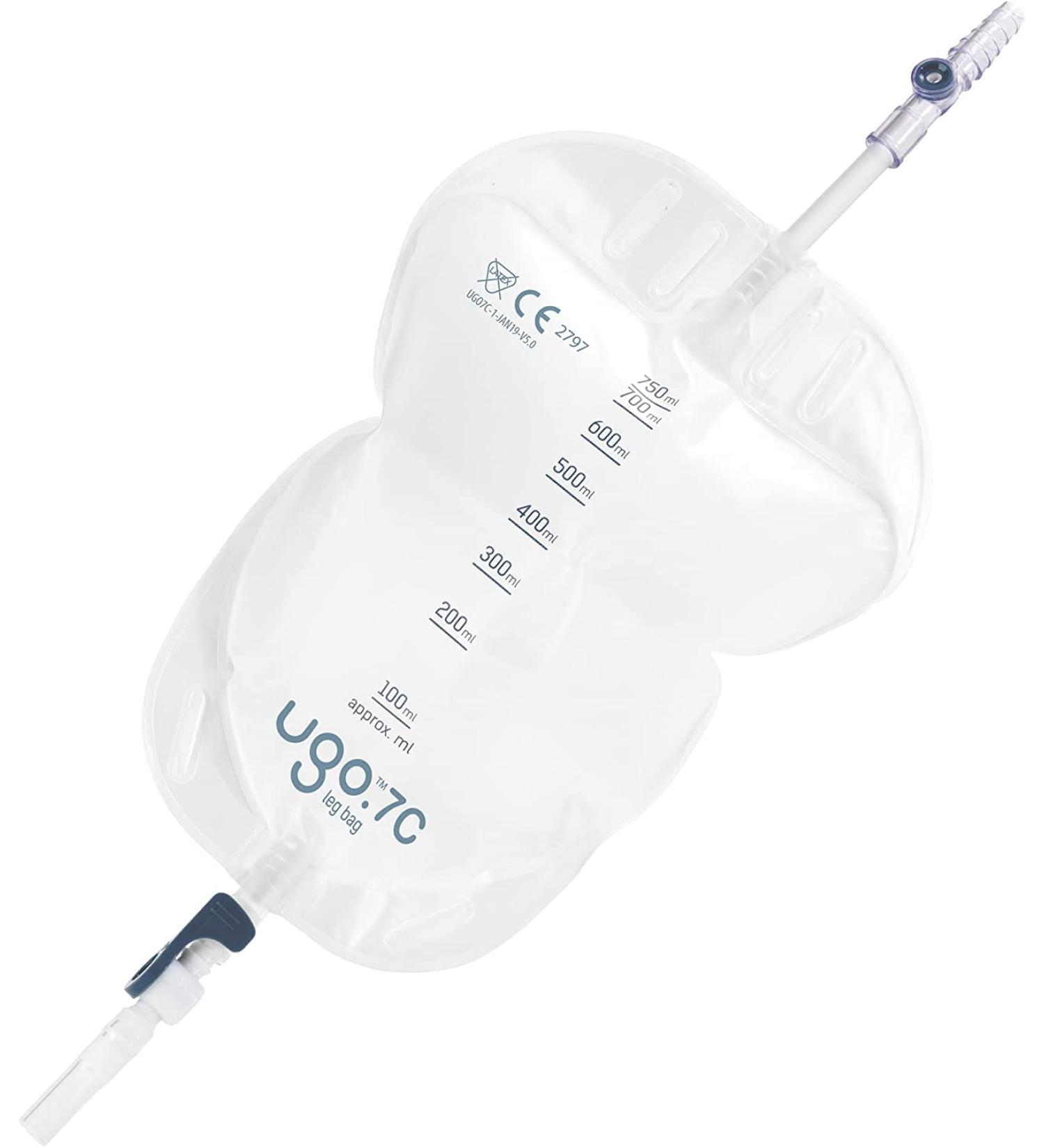 Ugo Leg Bags x10 - Urine Drainage Bags, Soft Fabric Backing, Natural Leg-Shape Design, 750ml Short Tube, Lever Tap (Pack of 10) - Buy Online on GoSupps.com