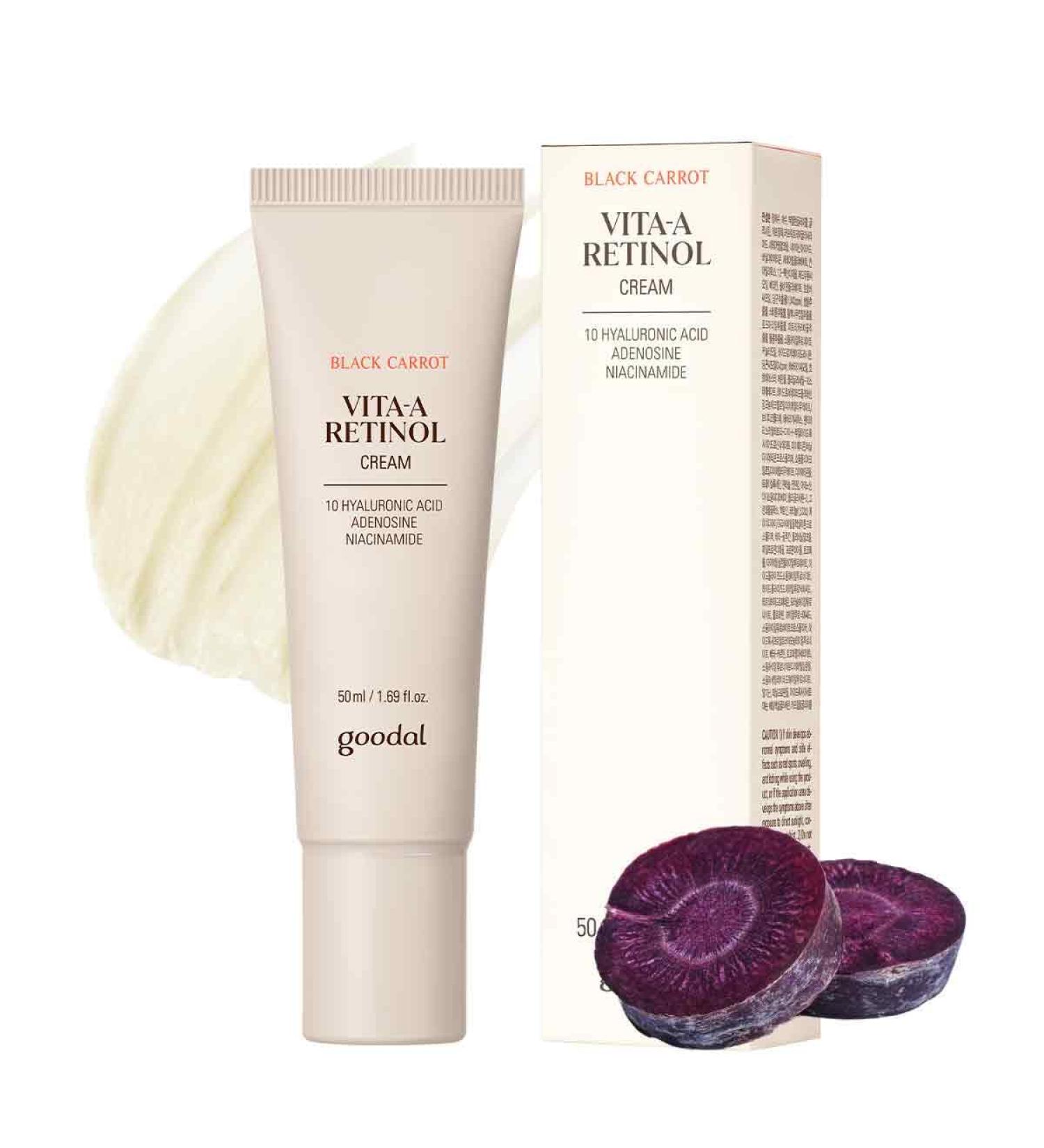 GOODAL Black Carrot Retinol Cream 1.69 fl.oz (50ml) Beginner Friendly Korean Skin Care Moisturizer with Retinol Niacinamide Pore minimizer 48H Lasting Hydration Anti-Aging Daily Cream - Buy Online on GoSupps.com