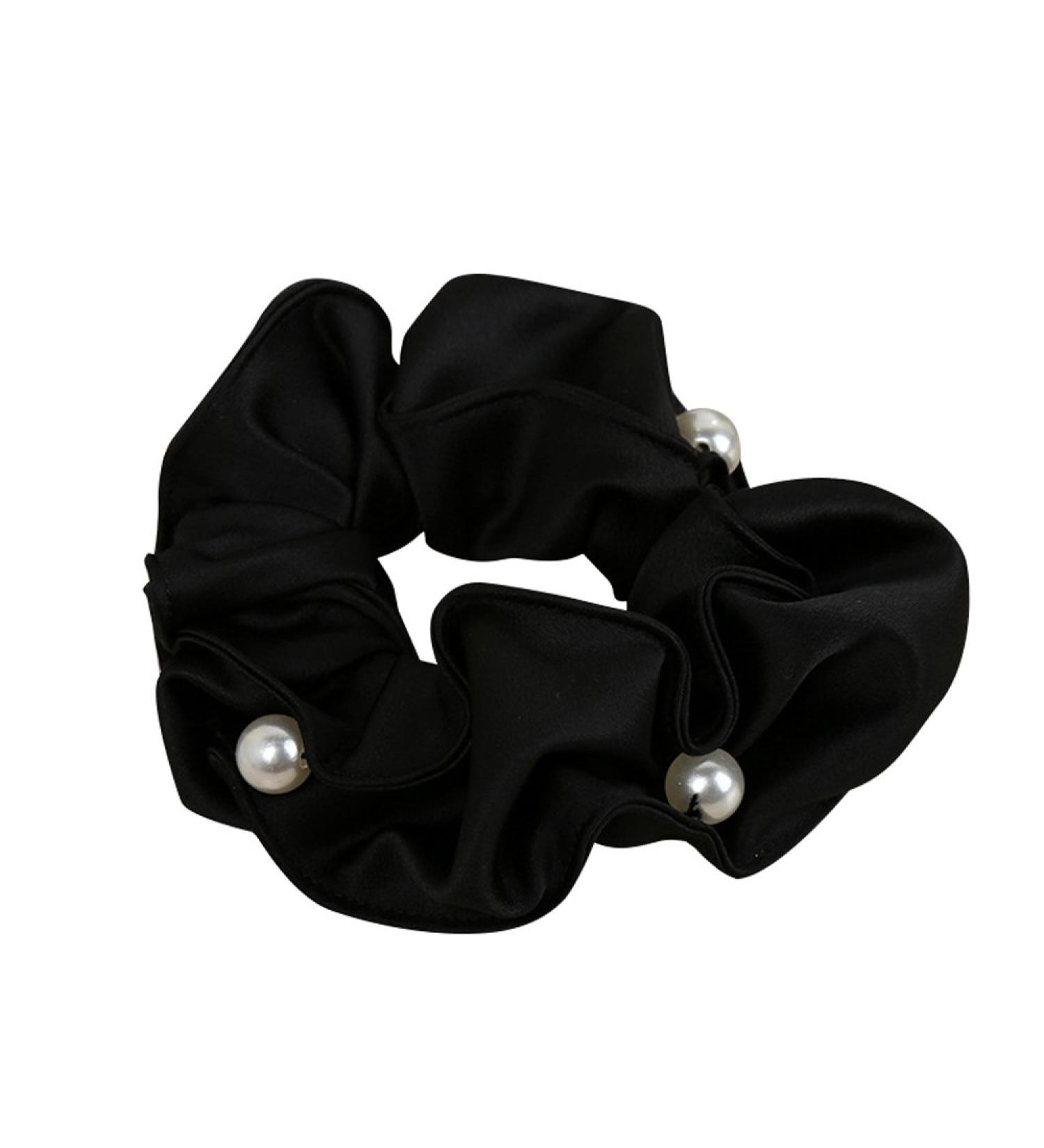 OTYOU 2 Pack Pearl Hair Scrunchies Cloth Scrunchy Bobbles Elastic Hair Bands Ties Hair Accessories Wrist Band for Women Girls (Black)