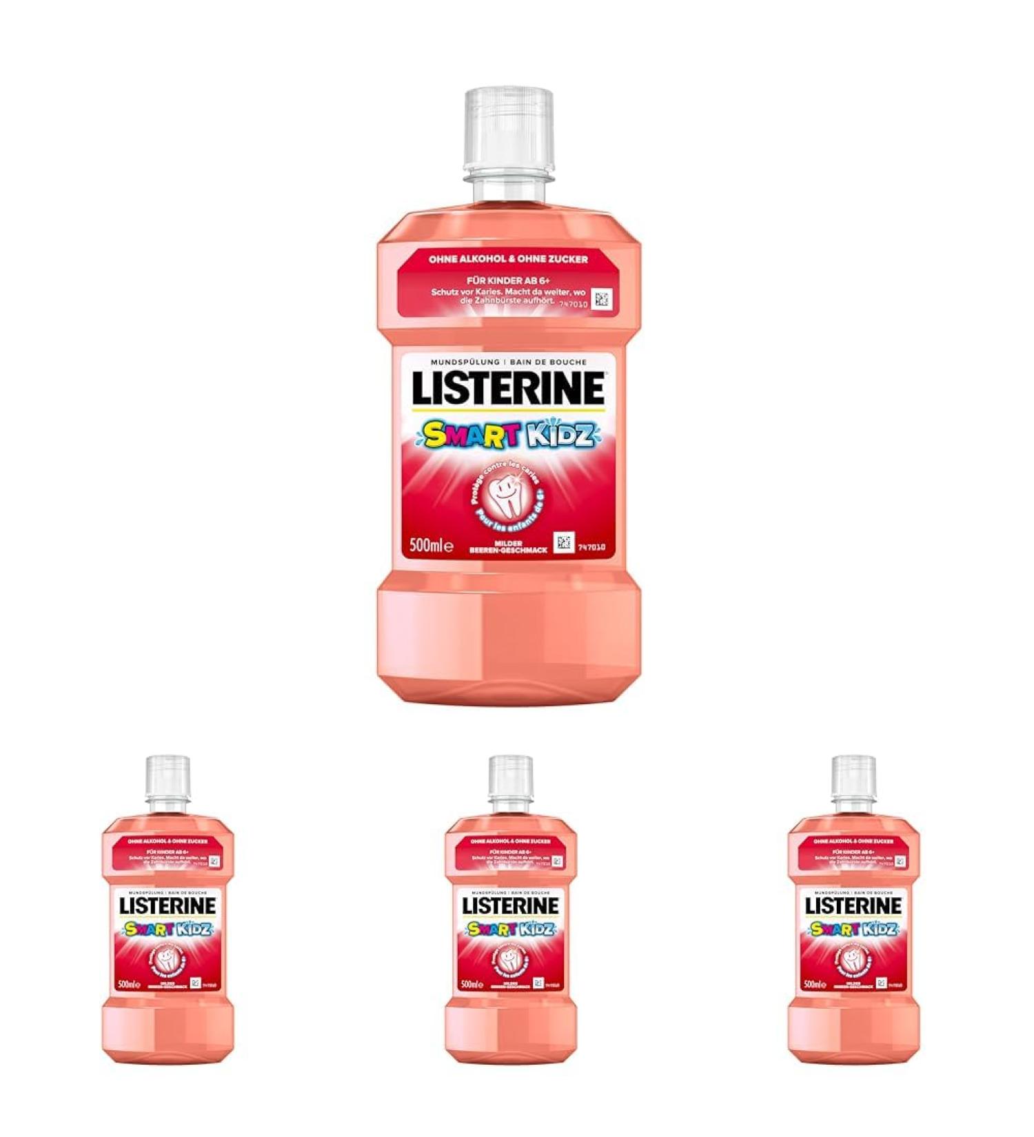 Buy Listerine Smart Kidz Mild Berry Mouthwash - Alcohol & Sugar-Free Antibacterial Protection for Kids (500ml Pack of 4) - Ideal for Ages 6+ - Buy Online on GoSupps.com