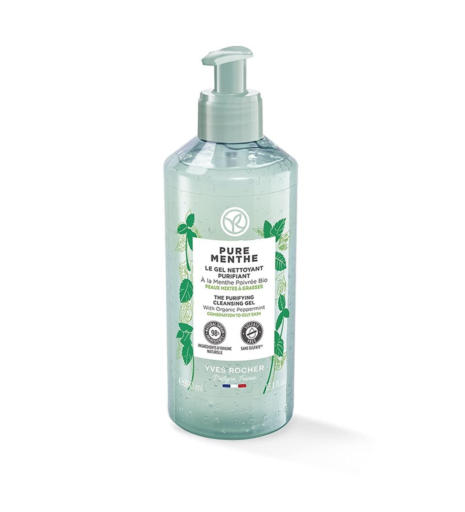 Yves Rocher Purifying Cleansing Gel for Combination and Oily Skin - Pure Menthe (13.1 fl.oz.) (16254) 13.1 Fl Oz (Pack of 1)