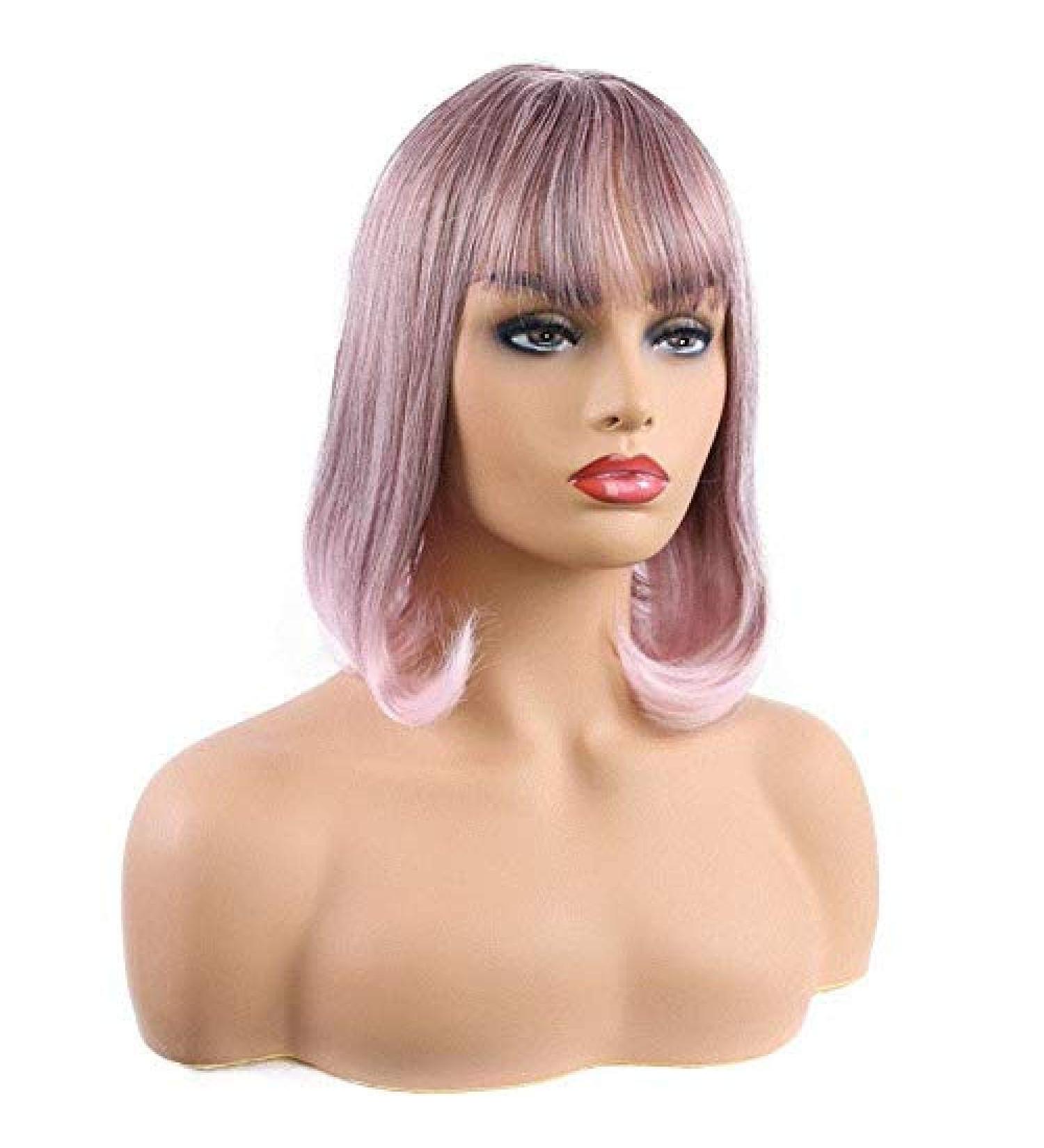 BGHJUE Pink Purple Bob Glueless Lace Wig for Women - 35cm Daily Use Hair - Buy Online on GoSupps.com