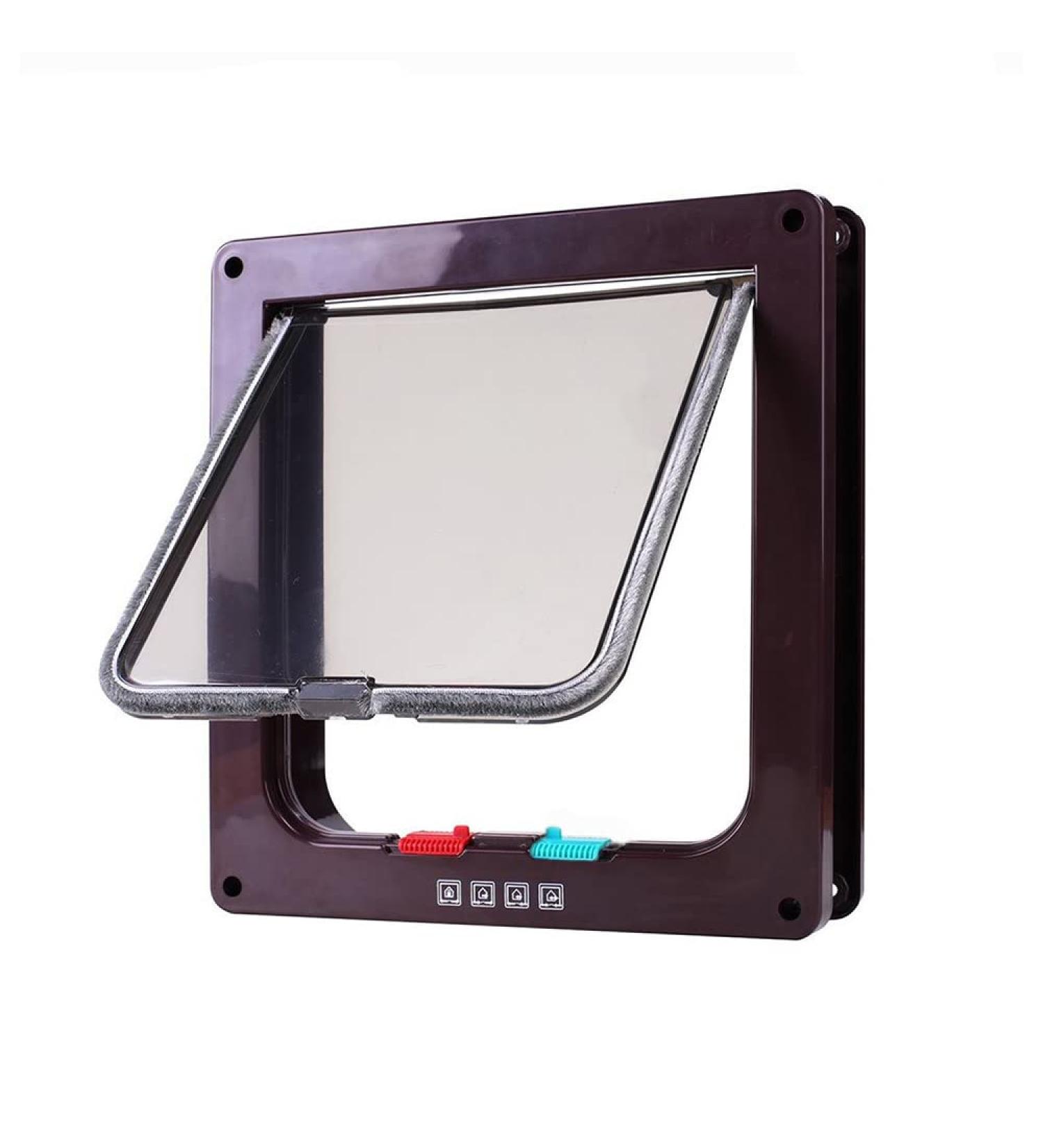 FAREVER 4 Way Locking Cat Door for Interior Exterior Doors - Weatherproof Pet Door for Cats & Dogs - Fits Circumference 23 - Suitable for Window & Wall - Black/Brown-Large - Buy Online on GoSupps.com