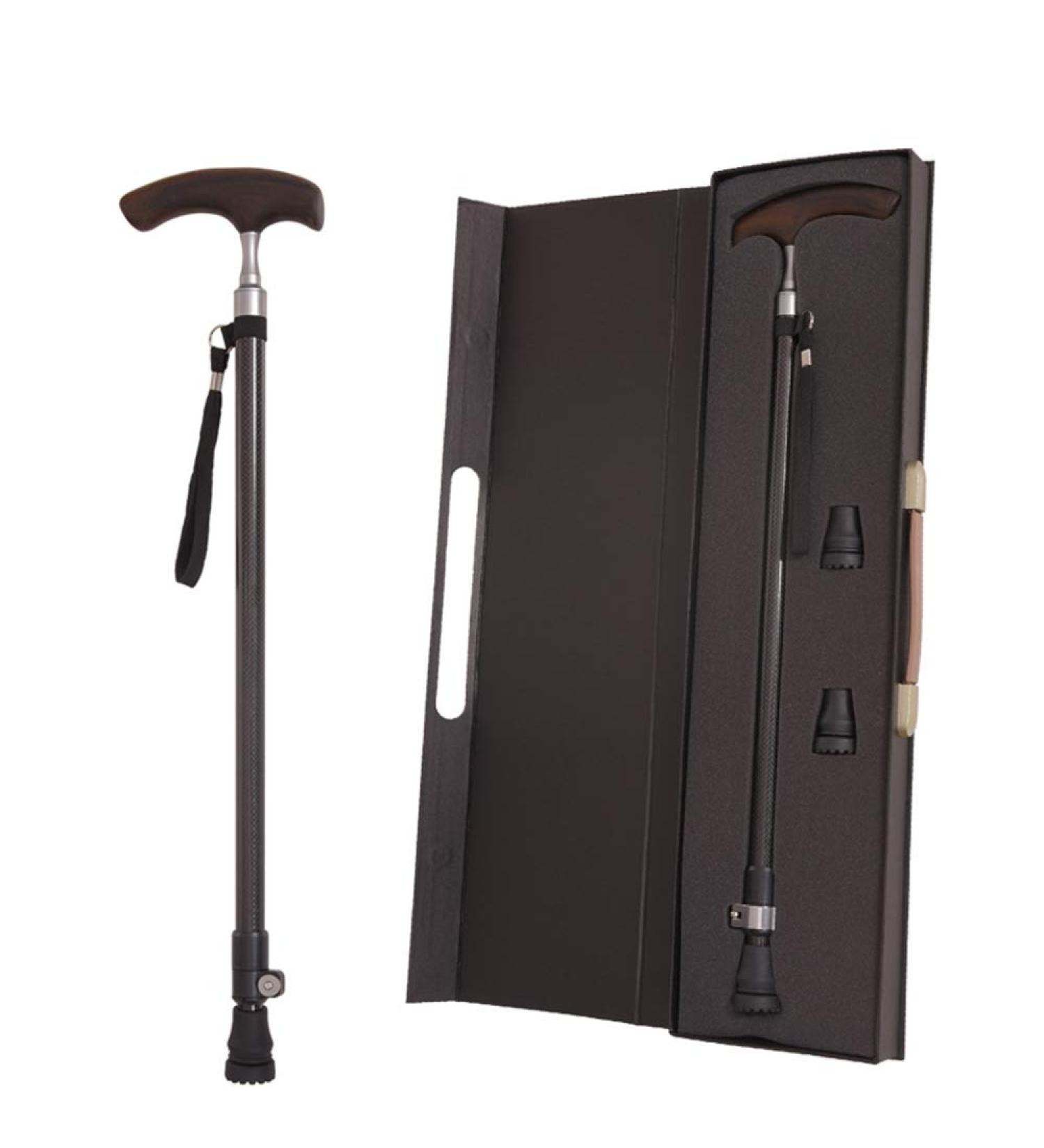 Walking Stick with Box Teleswalking Cane Height Adjustable Ultralight Carbon Fiber Crutches with Wooden T-Handle and Non-Slip Rubber Tip Balancing Mobility Aid for Elderly Elegant - Buy Online on GoSupps.com