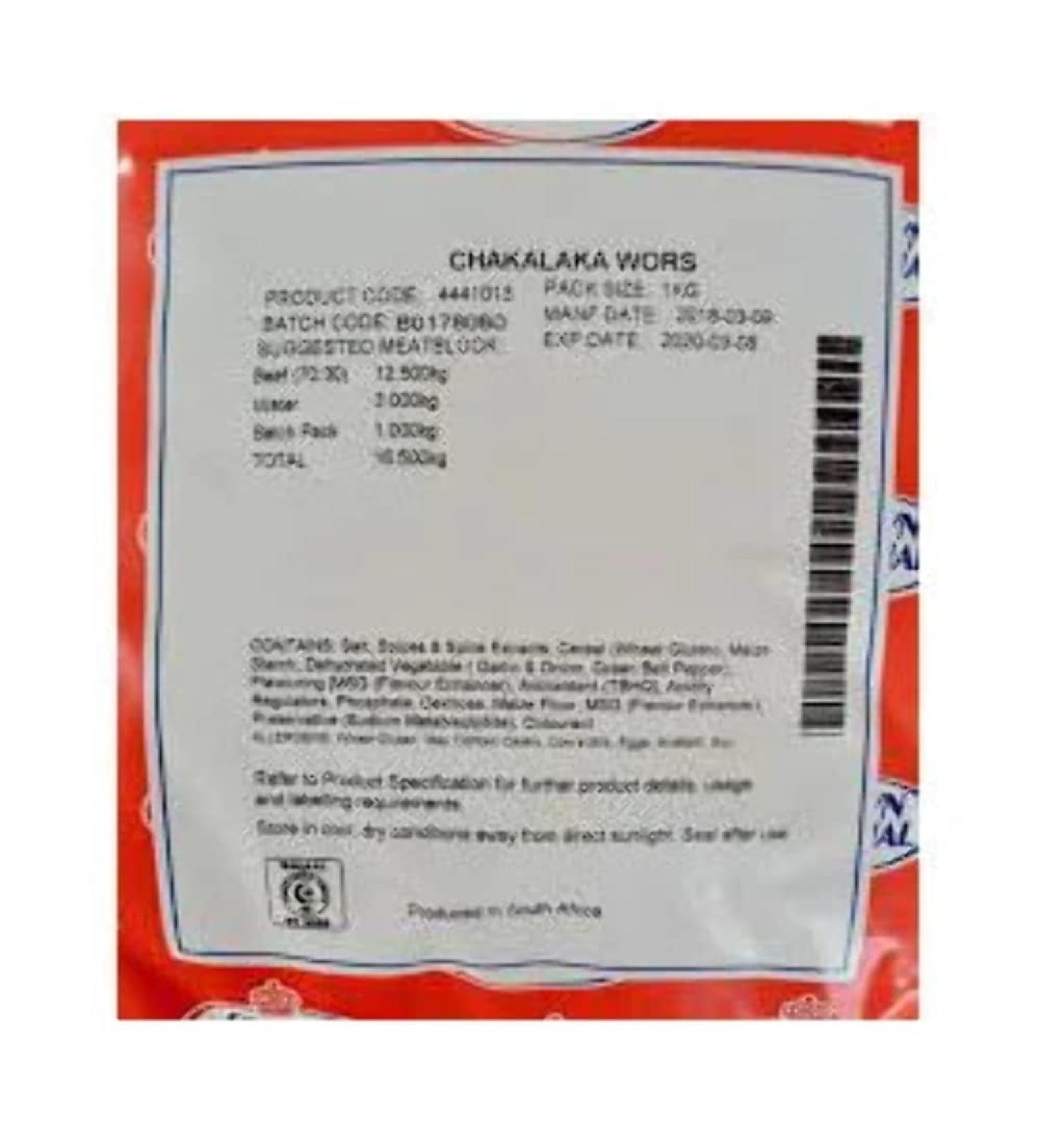 Crown National Chakalaka Wors BOEREWORS Seasoning Sizzler 1KG - South African