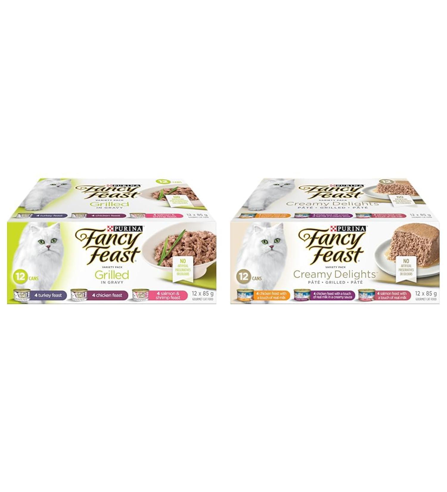 Fancy Feast Wet Cat Food Grilled in Gravy + Creamy Delights Variety Pack Cans - Buy Online on GoSupps.com