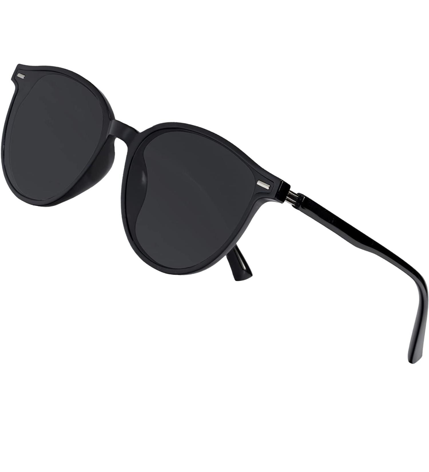 Arjien Retro Round Polarized Sunglasses for Men & Women | UV400 Vintage Style for Driving Golf Beach & Vacation - Black Frame & Lens - Buy Online on GoSupps.com