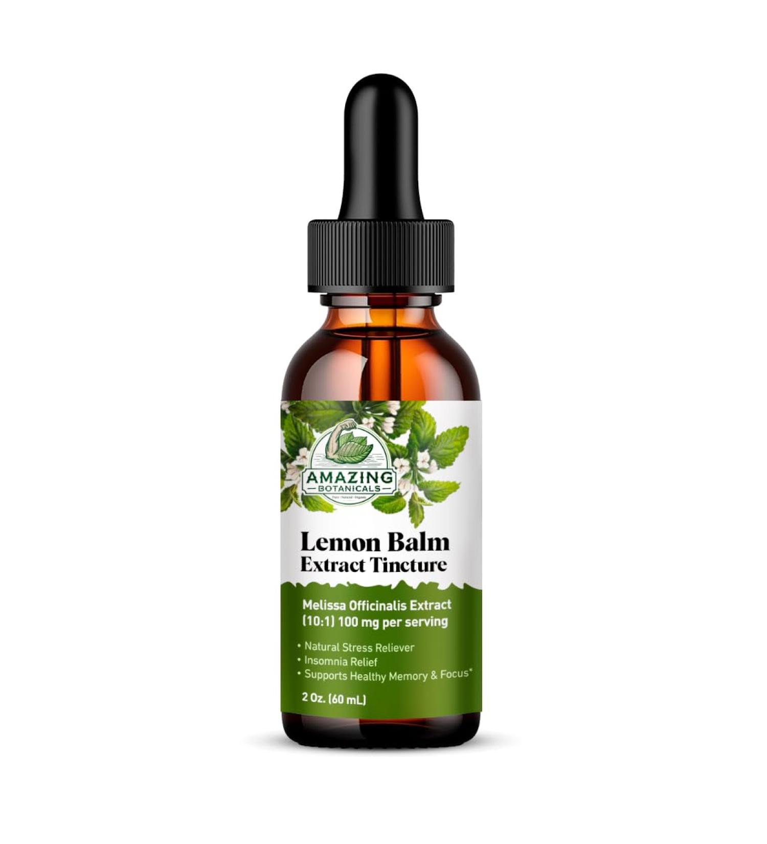 Amazing Botanicals Lemon Balm 10X Extract Tincture - Melissa Officinalis - Herbal Supplement for Relaxation and Cognitive Support - 60ml / 2oz 2 Fl Oz (Pack of 1) - Buy Online on GoSupps.com
