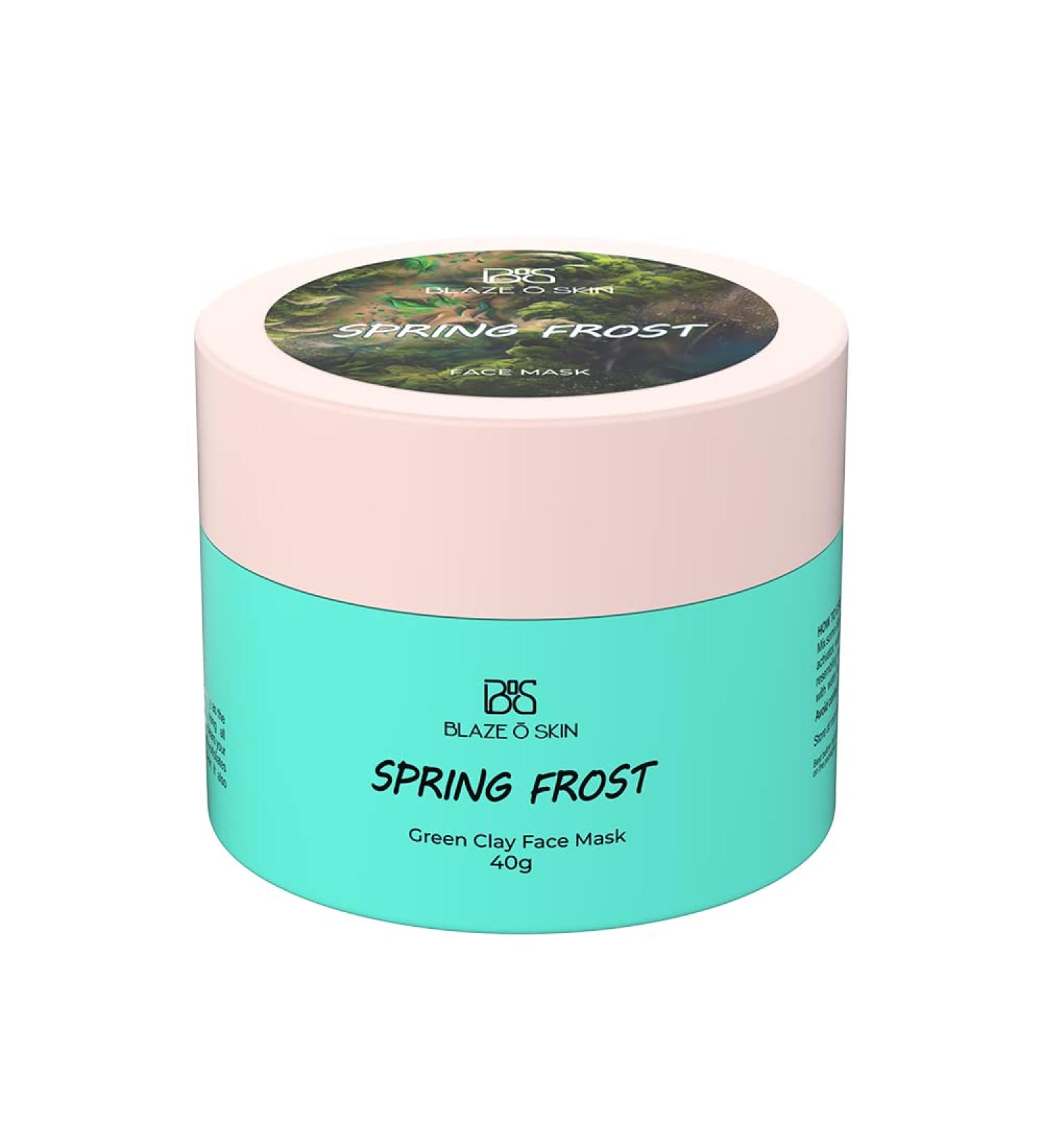 Blaze O Skin Spring Frost Green Clay Mask 40g - Detoxifying Face Mask for Excess Sebum Impurities & Dead Skin Exfoliation - Nourish & Revitalize with Montmorillonite - Buy Online on GoSupps.com