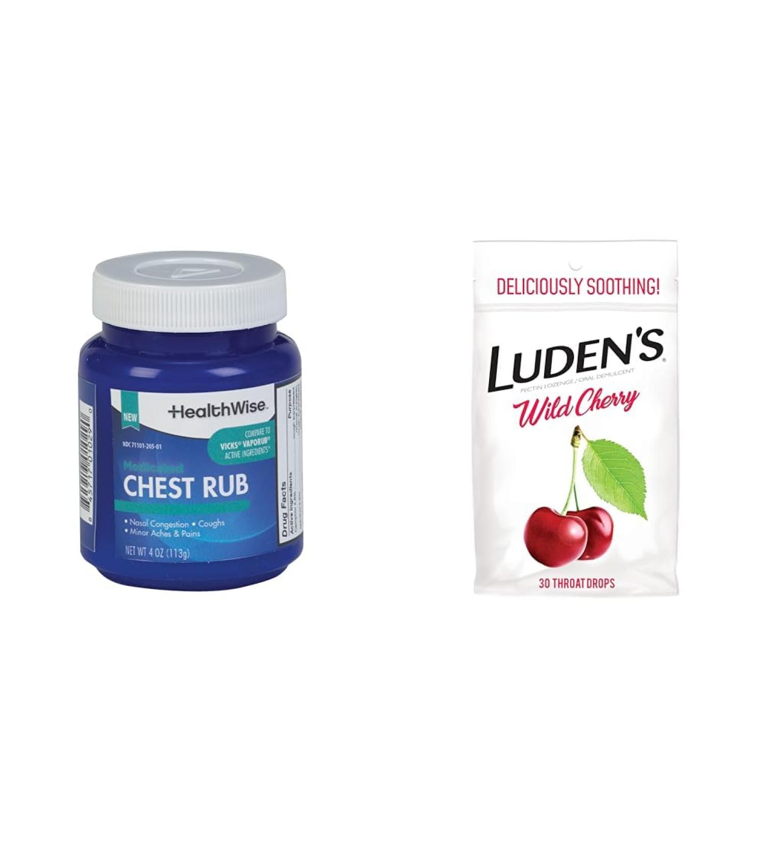HealthWise Medicated Chest Rub Luden's Wild Cherry Sore Throat Drops | 4 oz Chest Rub 30 Count Drops - Buy Online on GoSupps.com