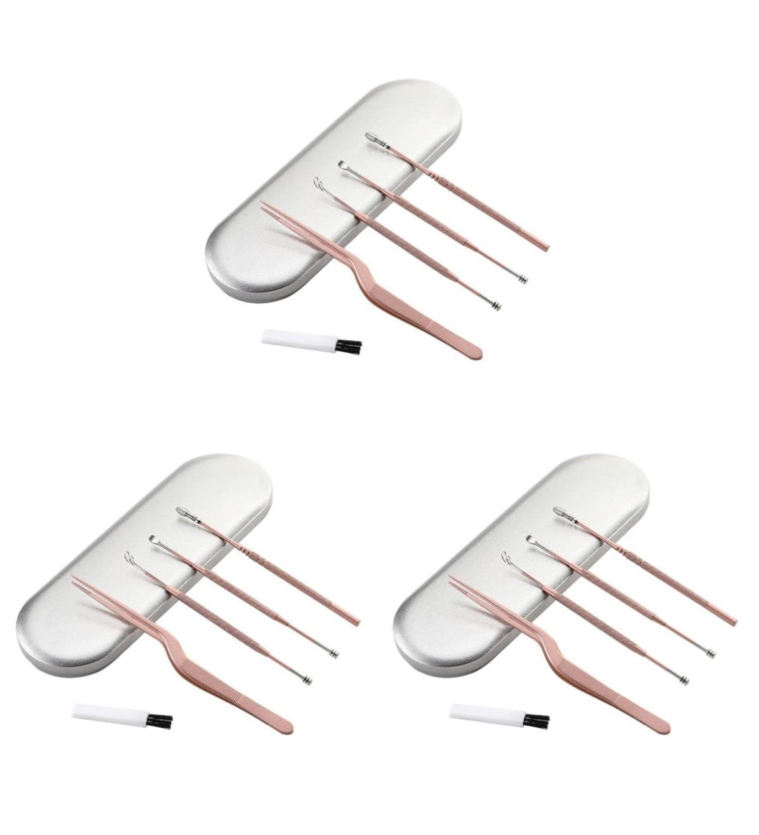 3sets Color Pick Tweezers Cleaner Tool Tools and Kit Mixed Wax Adults Storage Curette of Reusable Kit Stainless Spoon Digging Clean Remover with Including Removal Rose Gold 14x1cm - Buy Online on GoSupps.com