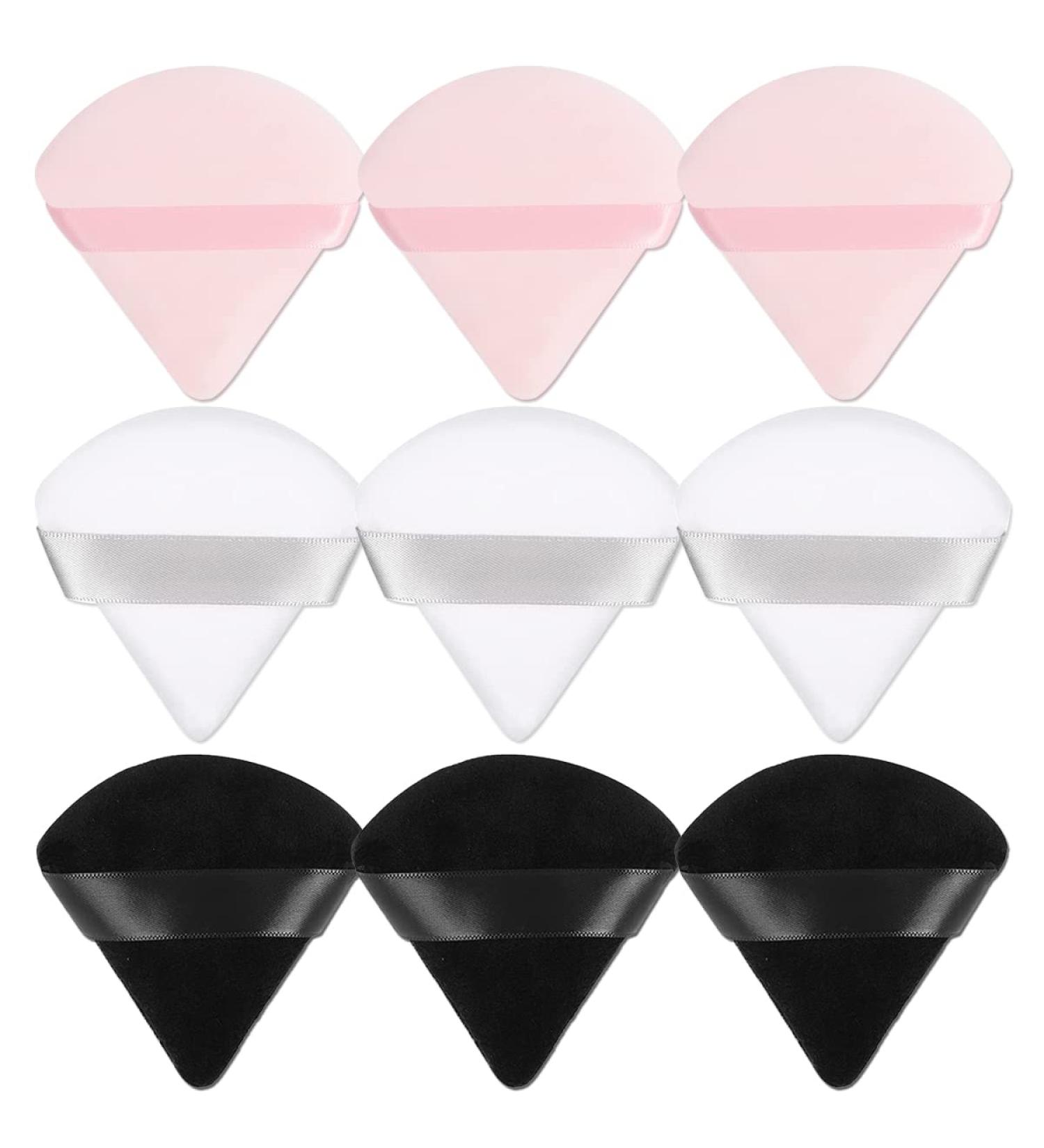 9-Piece Triangle Powder Puff Set for Face & Body Makeup - Super Soft Cosmetic Tools in Black, White, Pink - Ideal Gift for Women & Girls - Buy Online on GoSupps.com