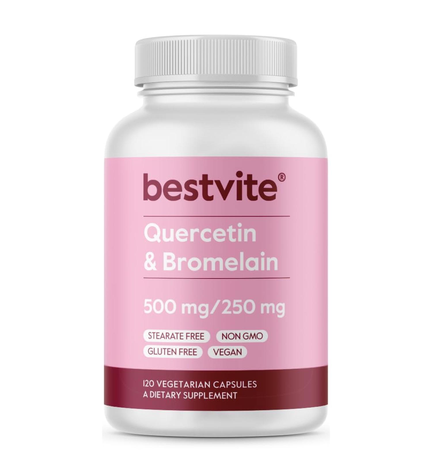 BESTVITE Quercetin with Bromelain 500mg/250mg (120 Vegetarian Capsules) - No Stearates - No Silicon Dioxide - Vegan - Non GMO - Gluten Free 120 Count (Pack of 1) - Buy Online on GoSupps.com