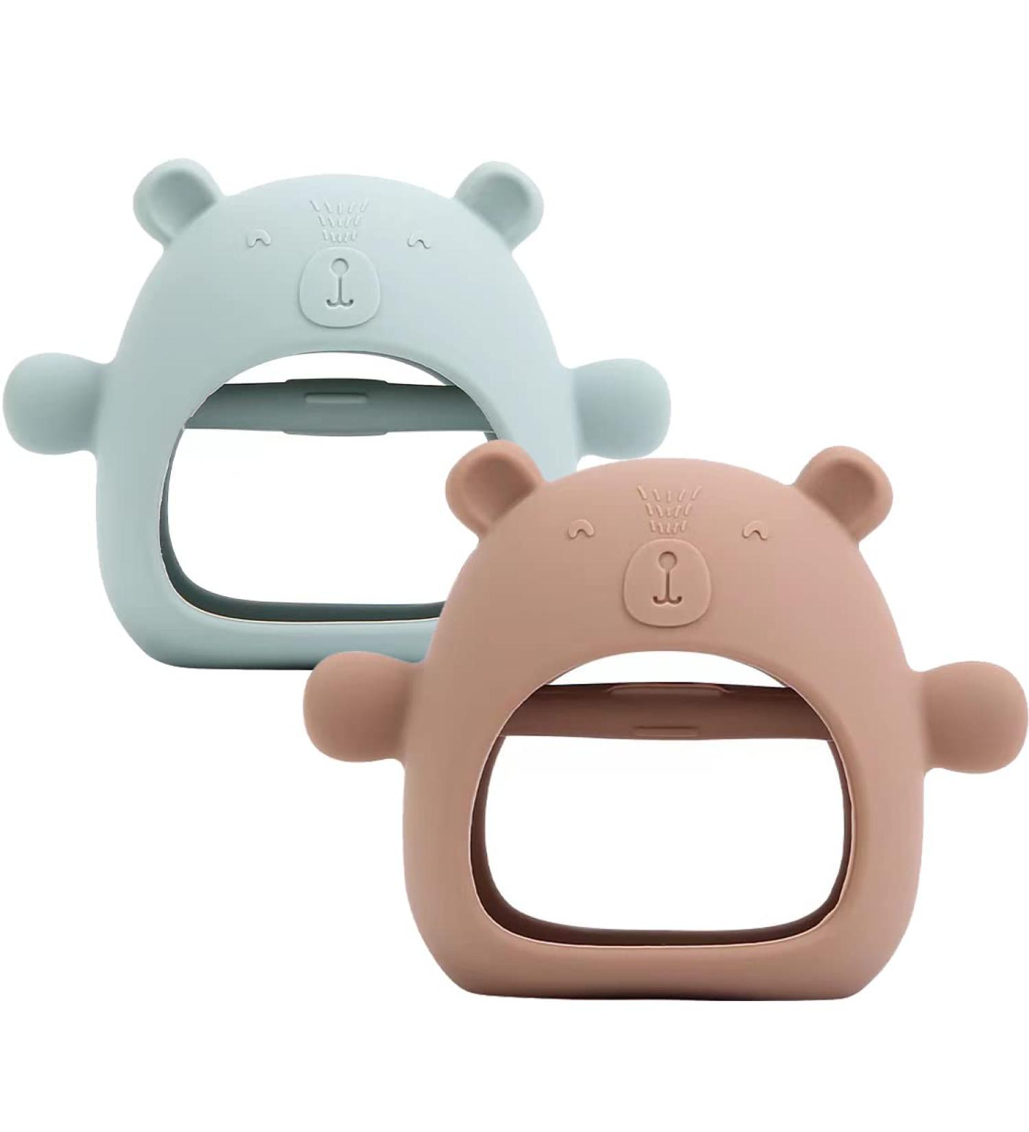 PandaEar Silicone Baby Teething Toy | Hand Teether Mitten for Soothing Pain Relief | Chew Pacifier for Sucking Needs (Brown Green) - Buy Online on GoSupps.com
