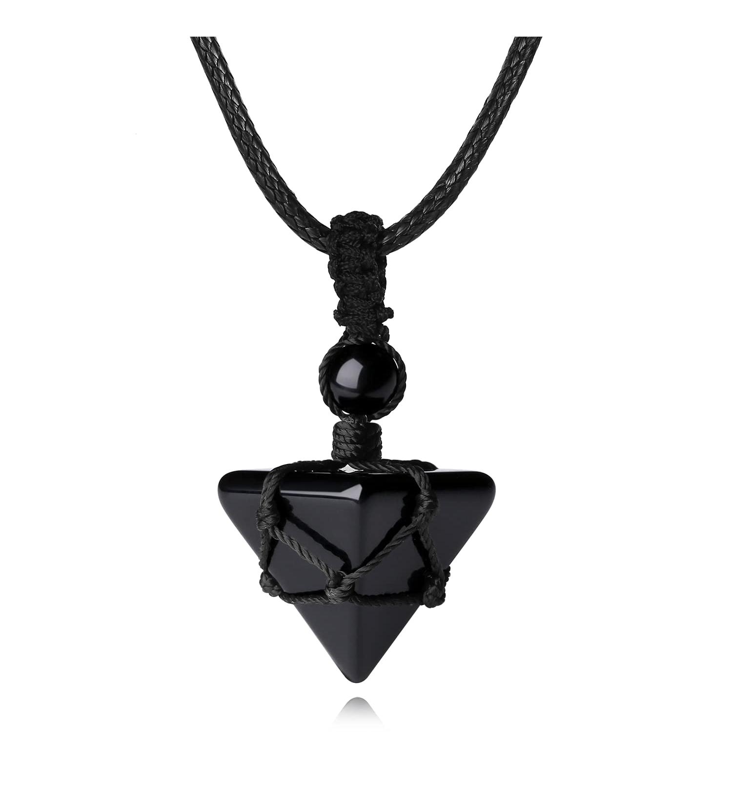 Natural Black Obsidian Healing Crystal Pointed Pendant Necklace | Adjustable Rope | Reiki Quartz Jewelry for Men and Women - Buy Online on GoSupps.com