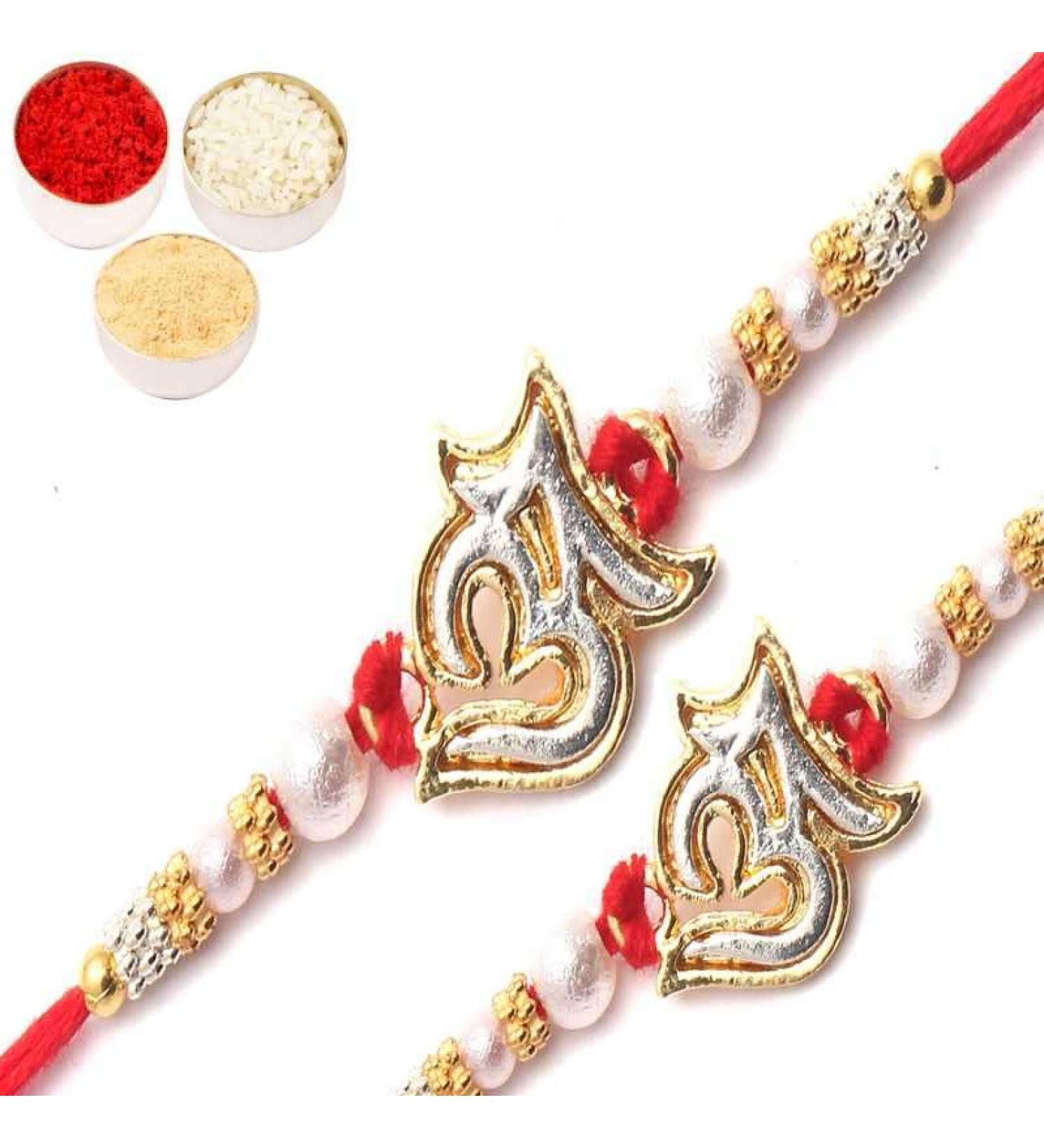 Ghasitaram Gifts Ghasitaram Gifts Rakhi for Brother Rakhis Online - Set of 2 Evoking The Aura of blessiings The Om Mantra Rakhi - Buy Online on GoSupps.com