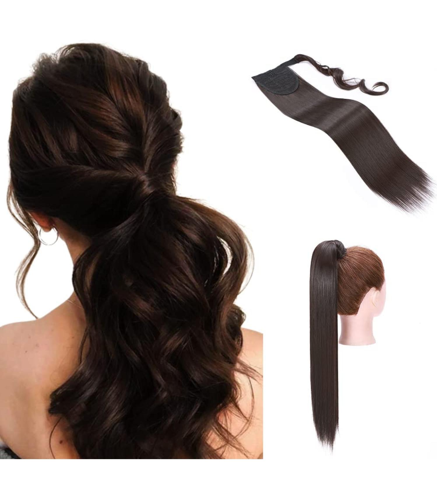 S-noilite Trendy 23 Straight Wrap Around Ponytail Clip in Hair Extension - Dark Brown 23 Inch - Buy Online on GoSupps.com