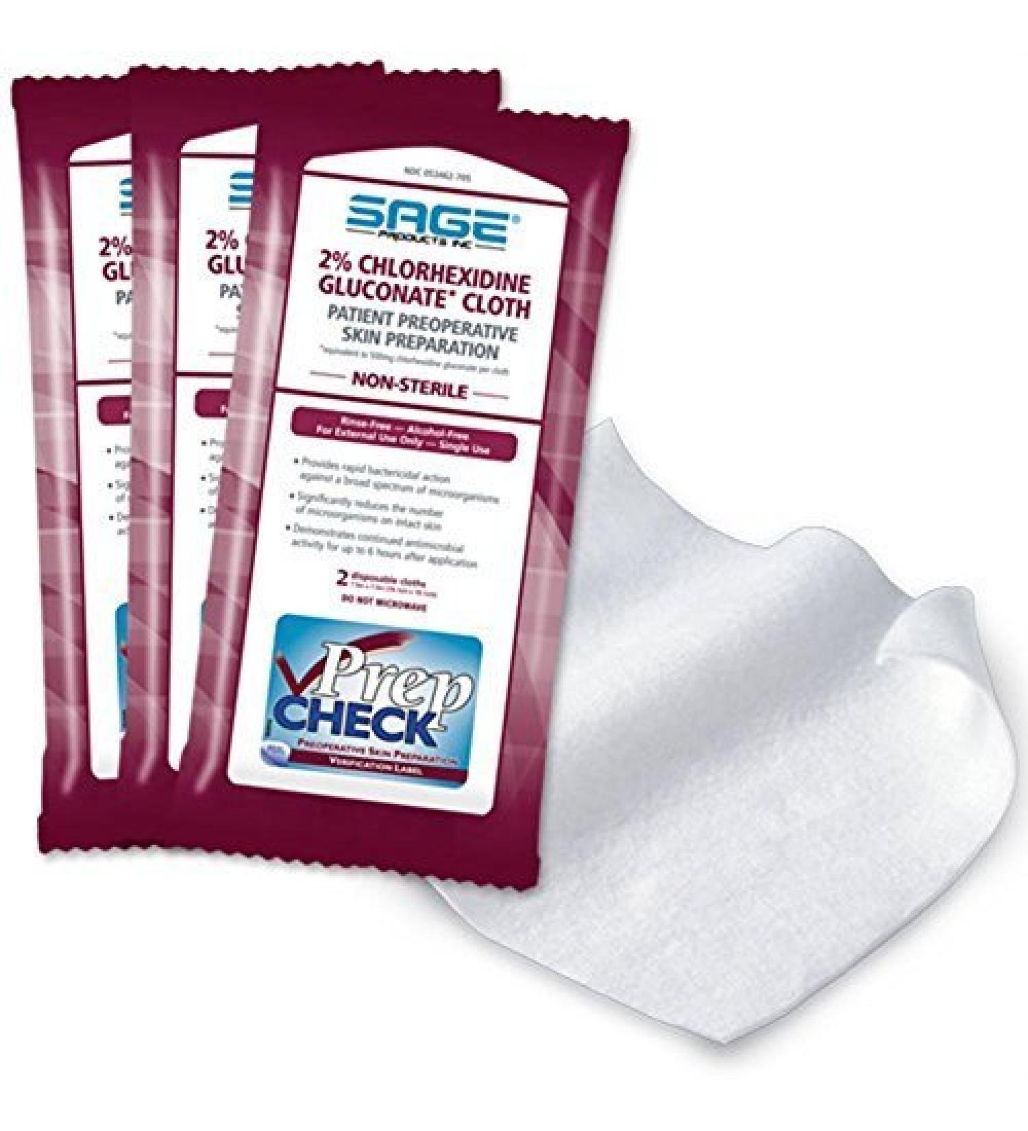 Antibacterial Sage 2% Chlorhexidine Gluconate Cloths - 3 Cloths per Pack - Buy Online on GoSupps.com