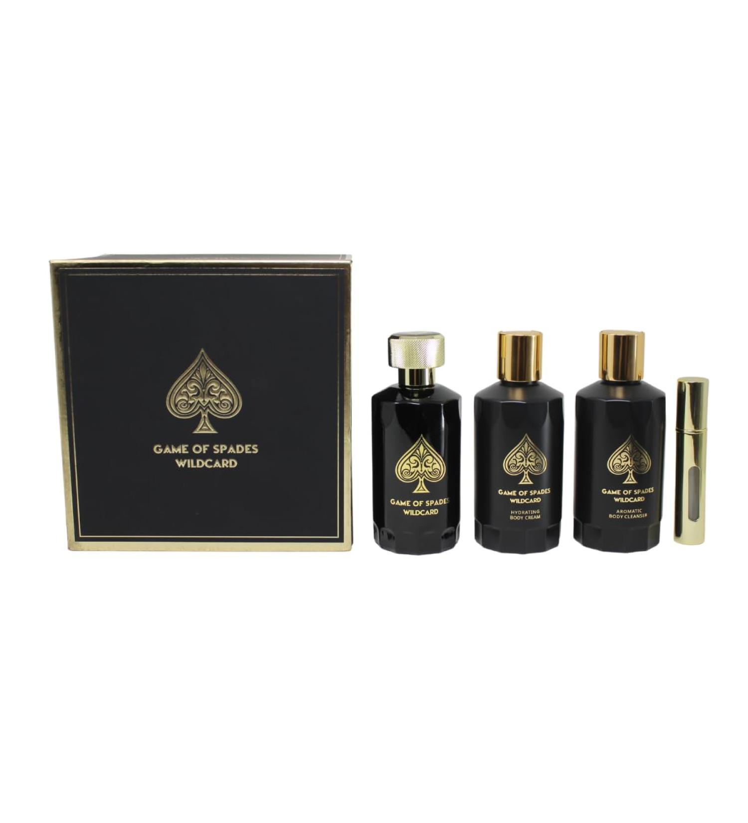 Jo Milano Game of Spades Wildcard 4-Piece Gift Set Unisex (3.4 Oz Parfum Spray + 6.8 Oz Body Cleanser + 6.8 Oz Body Cream + 0.27 Oz Refillable Atomizer) 4.32 Fl Oz (Pack of 4) - Buy Online on GoSupps.com