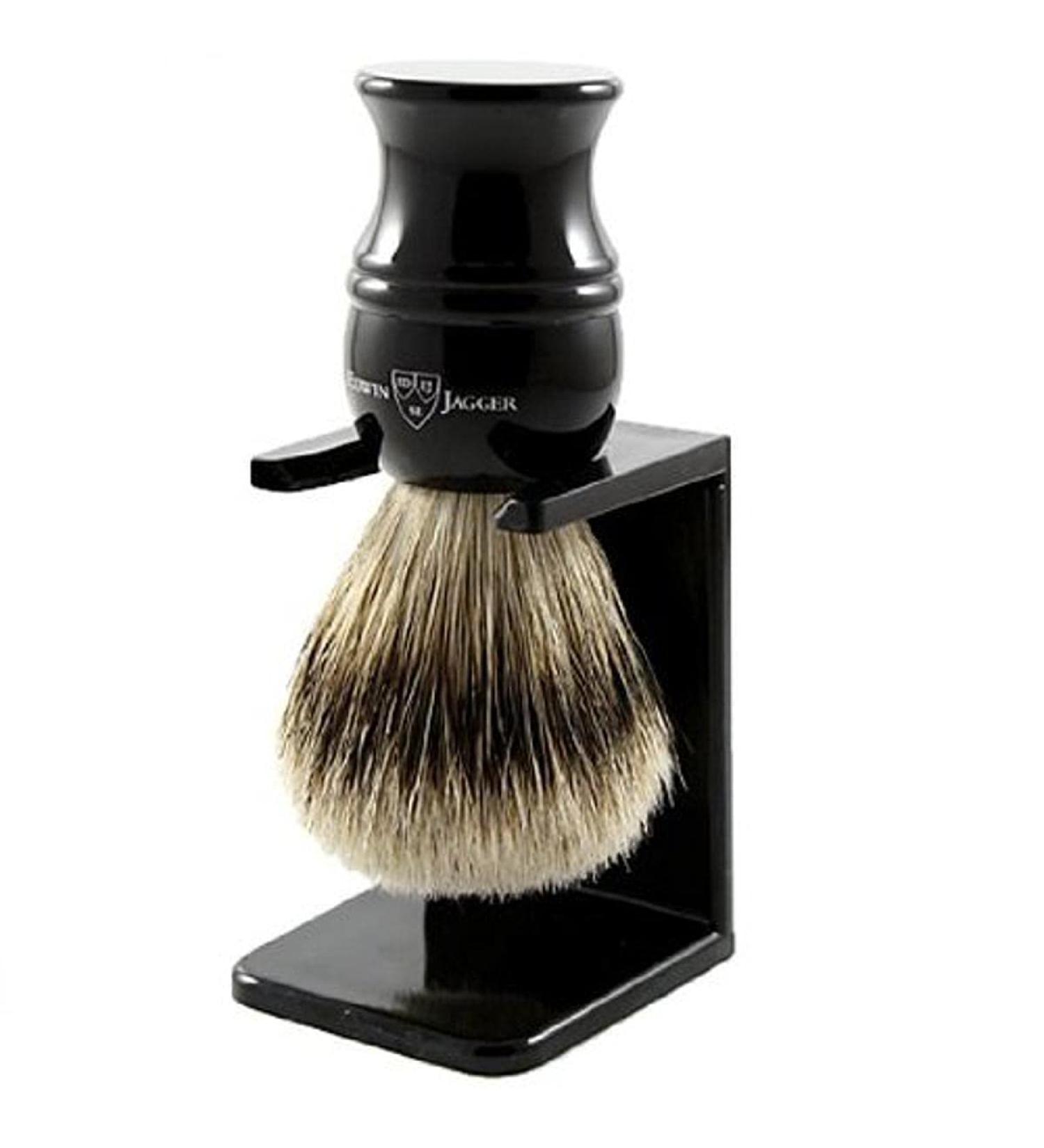 Edwin Jagger Super Badger Badger Hair Shaving Brush with Drip Stand Imitation Ebony Large Pack of 1 (1 x 1 piece)
