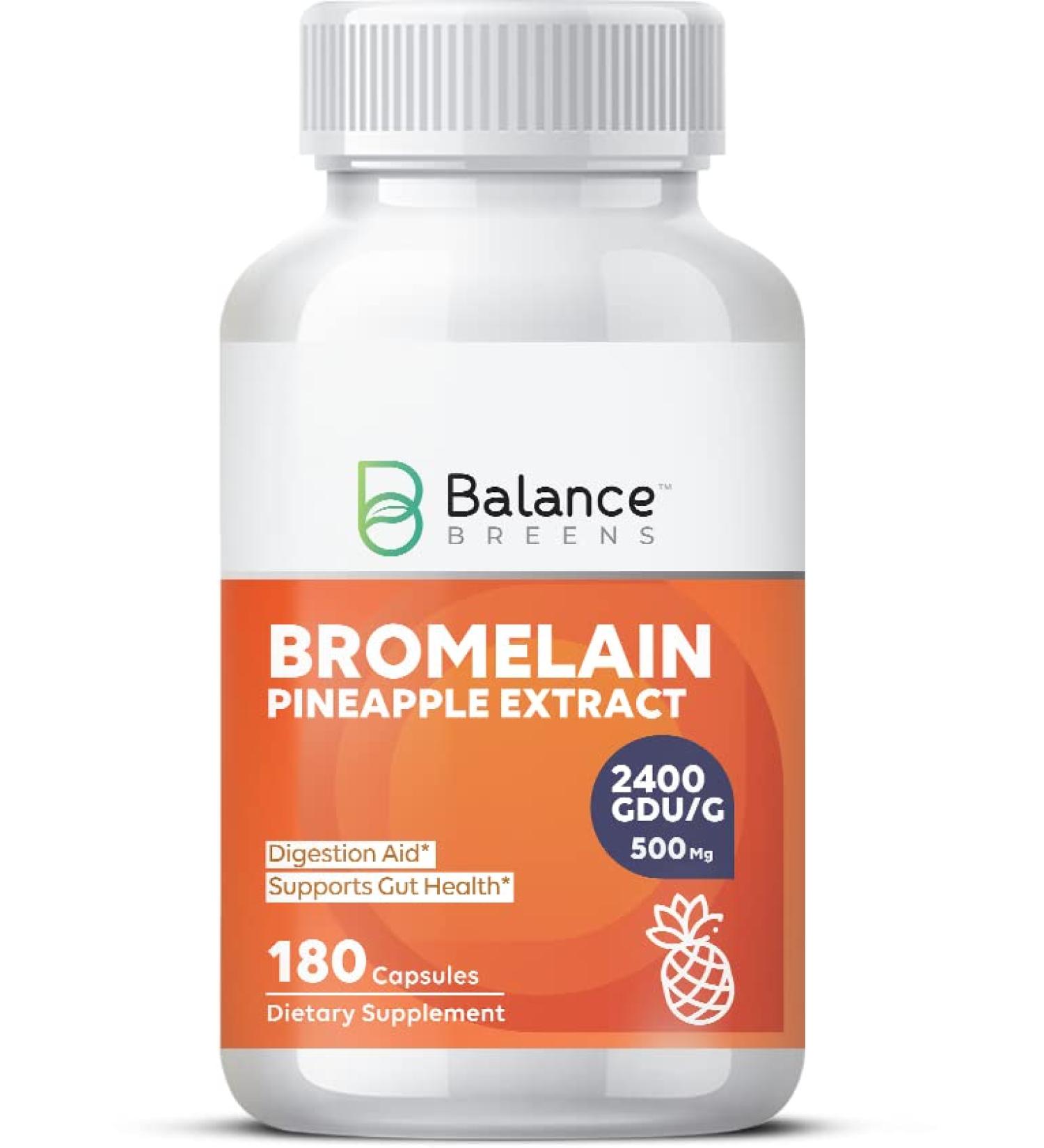 Bromelain Pineapple Extract 500mg Capsules - 180 Count | Supports Digestion, Inflammatory Response, Joint Health & Nutrient Absorption - Balance Breens - Buy Online on GoSupps.com
