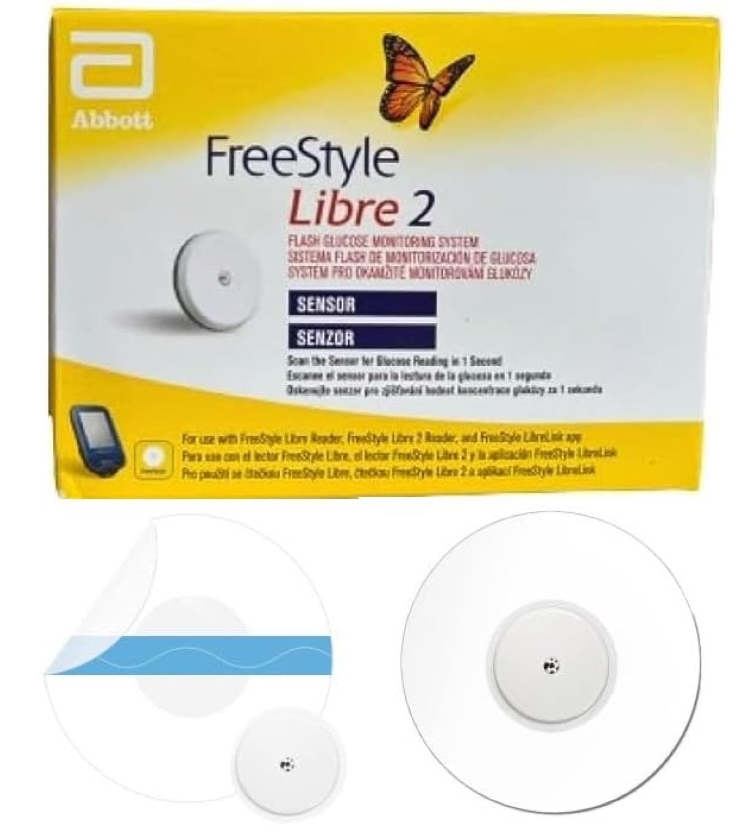 Abbott Freestyle Libre 2 Sensor for Diabetes Monitoring CGM + FREE Tetra-Sole Waterproof Sensor Cover - UK White - Buy Online on GoSupps.com