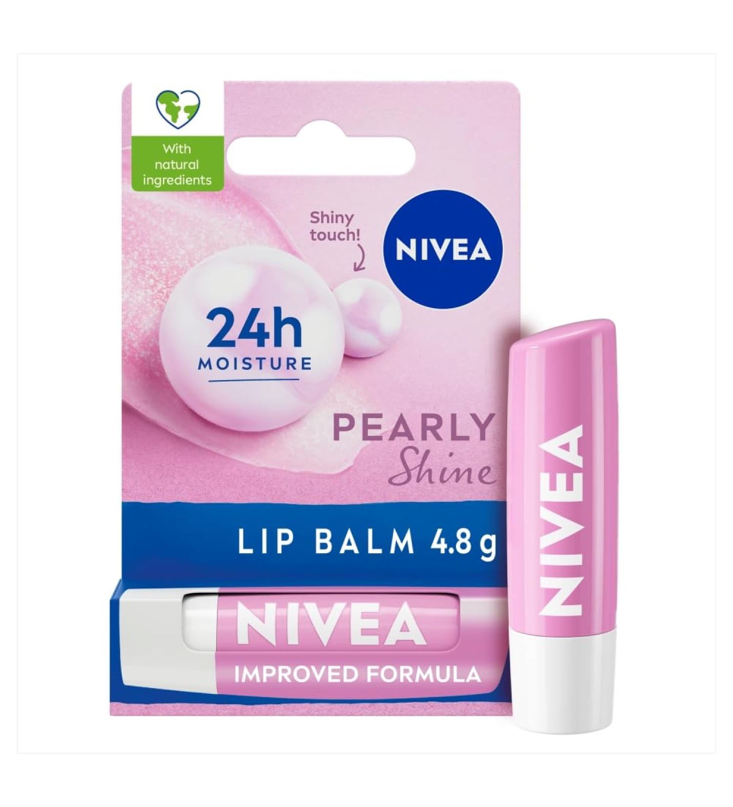 NIVEA Pearly Shine Lip Balm (4.8g) - 24h Moisture & Glamorous Shine with Shea Butter, Natural Oils & Vitamins - Nourishing Lip Care - Buy Online on GoSupps.com