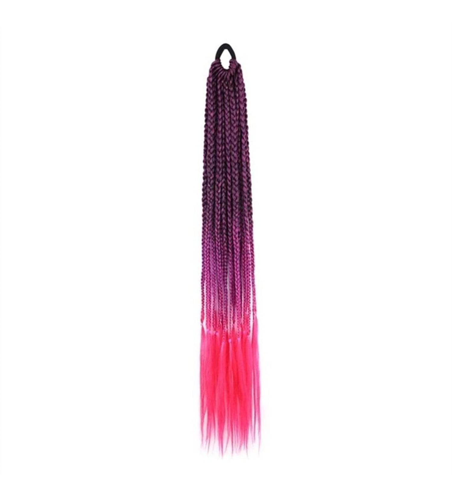 Bun Hair Pieces for Women 24 Inch Braided Ponytail Multicolor Braid Extensions Rainbow Braided Hair Extensions Synthetic Wigs with Elastic Bands Messy Bun Hair Piece (Color : 1B-Pupple-Red Size : 2 - Buy Online on GoSupps.com