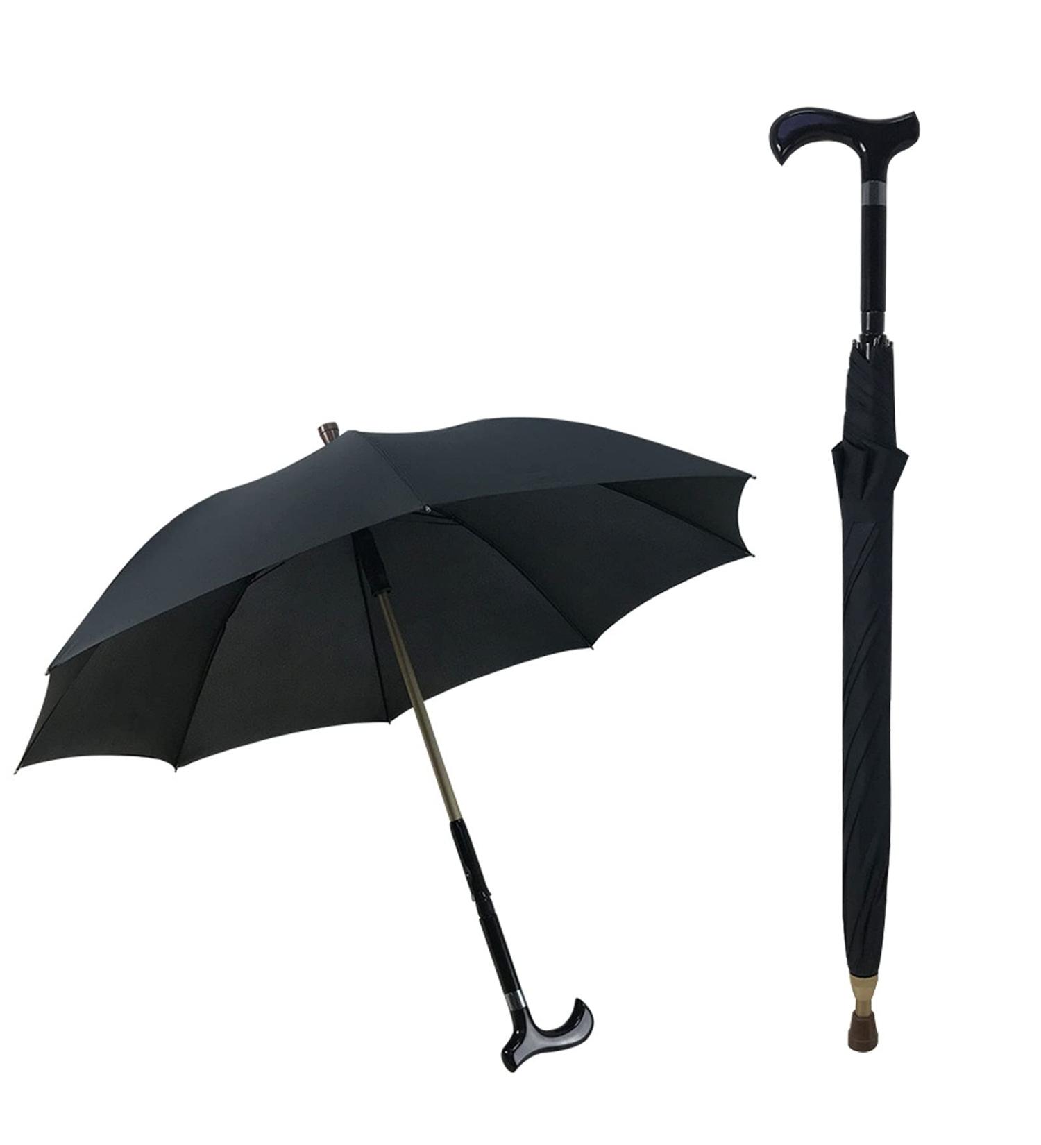 Walking Stick Umbrella 2-in-1 Multifunction Crutch Umbrella with Non-Skid Foot Self Protection Cane Umbrella for Men and Women Gift Black - Buy Online on GoSupps.com