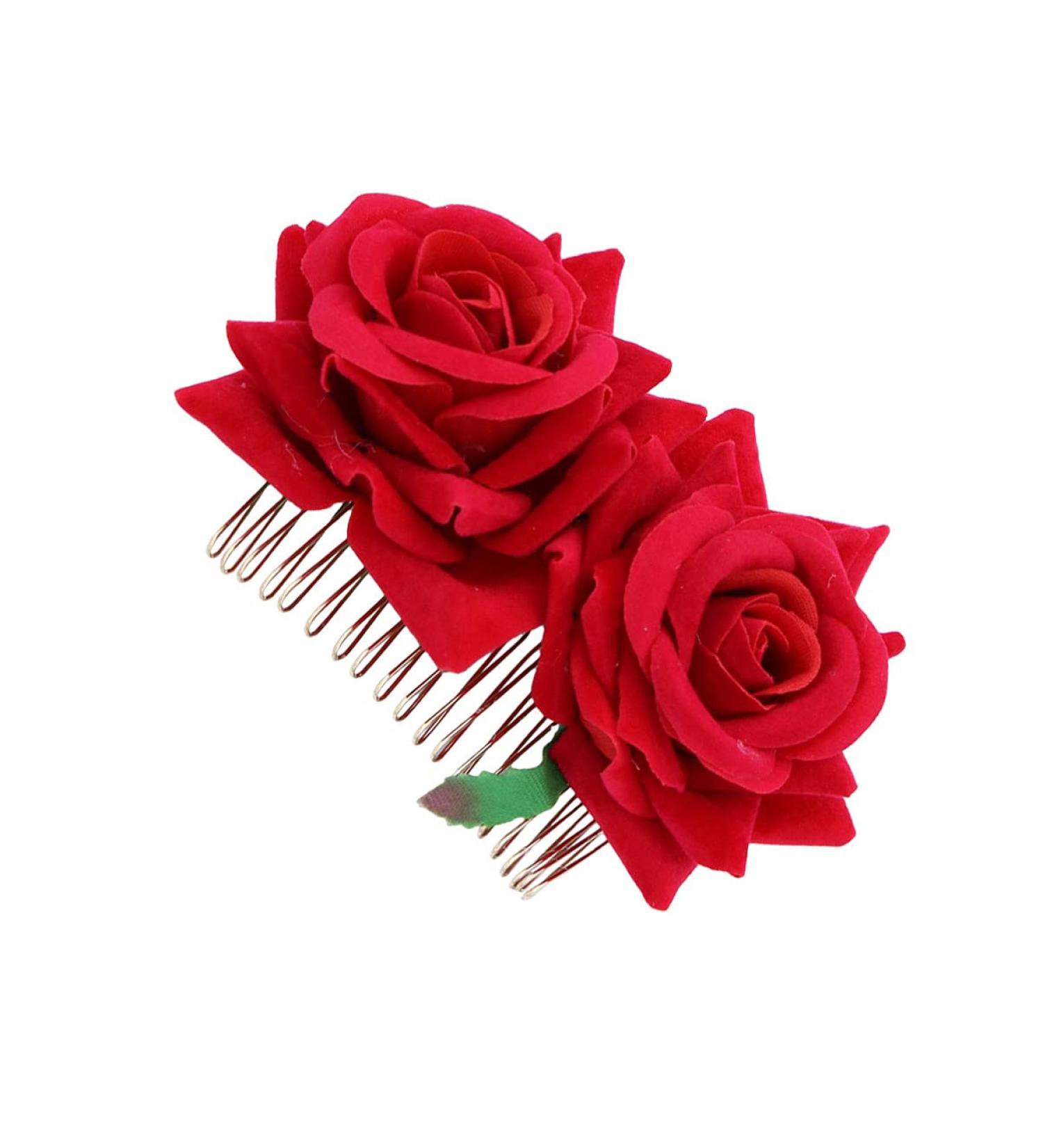 ibasenice Red Garland Hair Flowers Clips- Flamenco Dancer Hairpins Floral Hair Accessory 3D Rose Flower Hair Comb Headpieces Wedding Hair Clip Headwear Barrette Bride Accessories - Buy Online on GoSupps.com