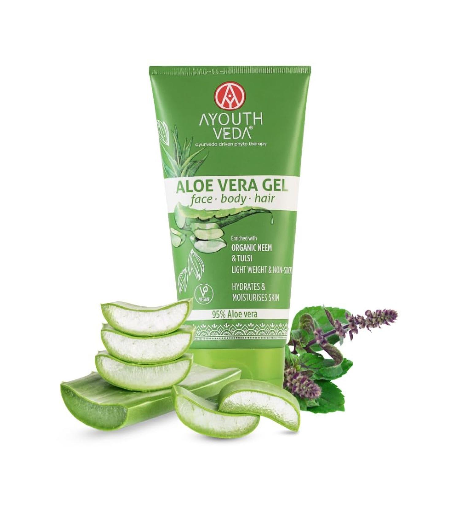 Ayouthveda Organic Aloe Vera Gel - Hydrating Aloe Gel for Face Body & Hair Non-Greasy 150 g - Buy Online on GoSupps.com