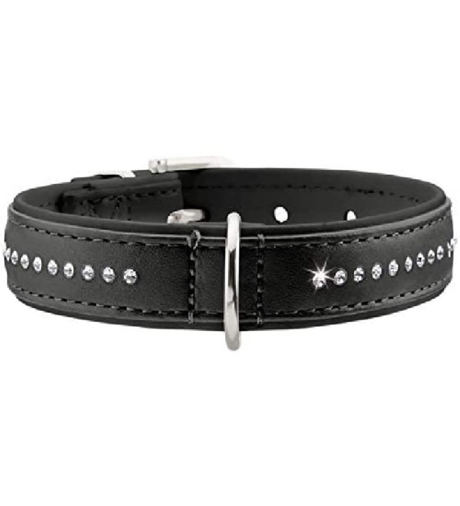 HUNTER MODERN ART LUXURY dog collar imitation leather rhinestones 37 (XS-S) black black 37