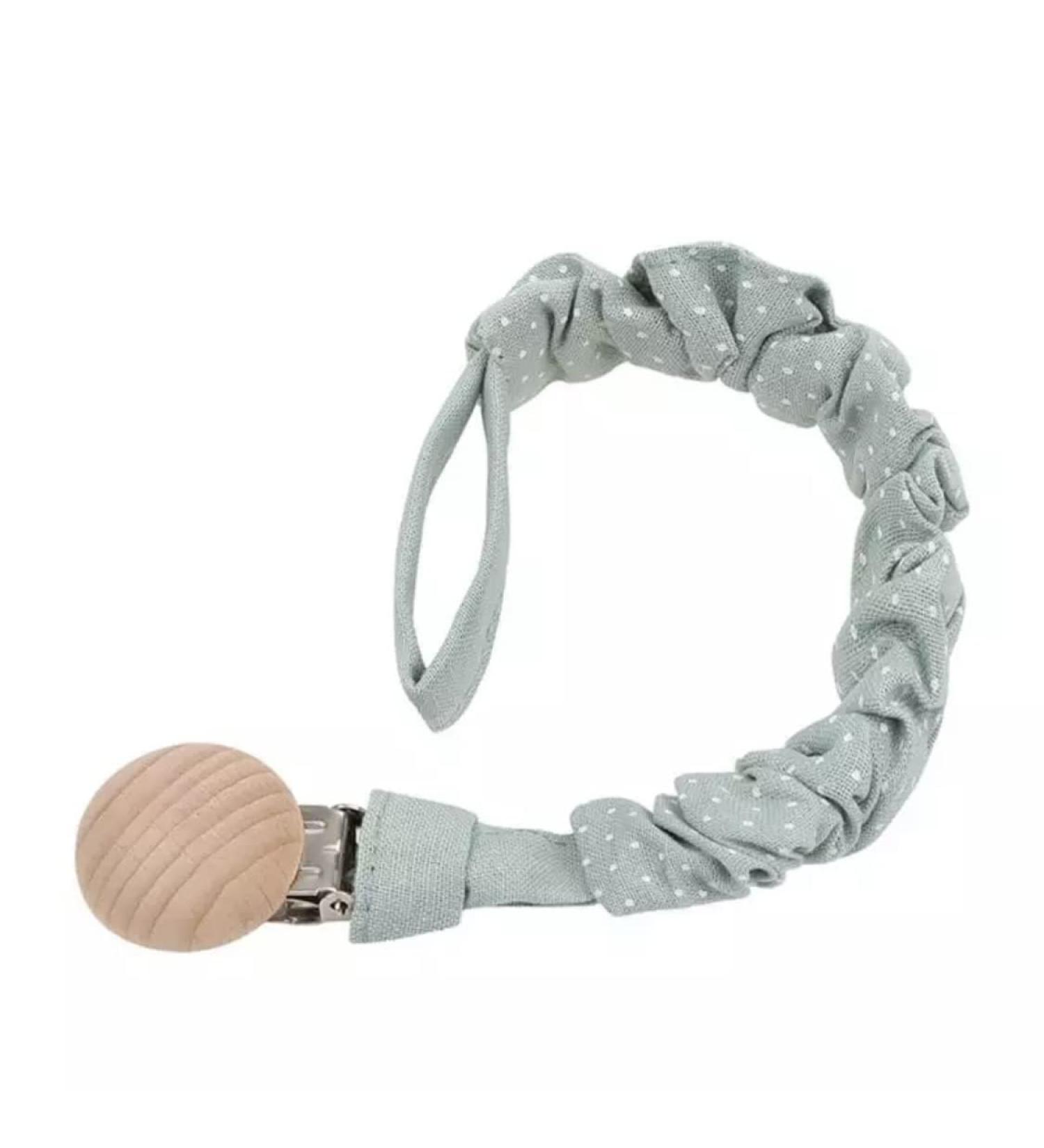 Baby Muslin Pacifier Chain Fabric Pacifier Strap Cotton Mint Green Dotted with Beech Wood Clip High Quality Baby Gift Birth