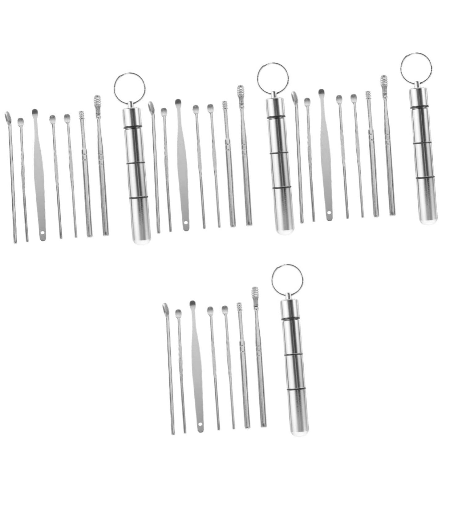 Healvian Ear Cleaning Kit - Set of 4 Stainless Steel Ear Picking Spoons - Silver Rotary Tool (10X1.5CM) - 4 Sets Included - Buy Online on GoSupps.com