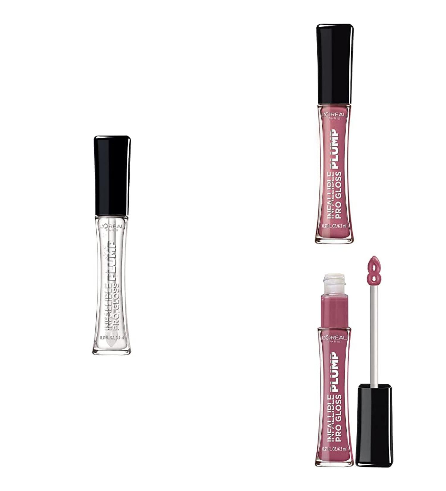 L'Oreal Paris Infallible Pro Gloss Plump Lip Gloss with Hyaluronic Acid Long Lasting Plumping Shine Mirror 0.21 fl. oz. + Mauve Glow 0.21 fl. oz. + Moonlit Rose 0.21 fl. oz. Set 0.21 Fl Oz (Pack of 3) Artistique