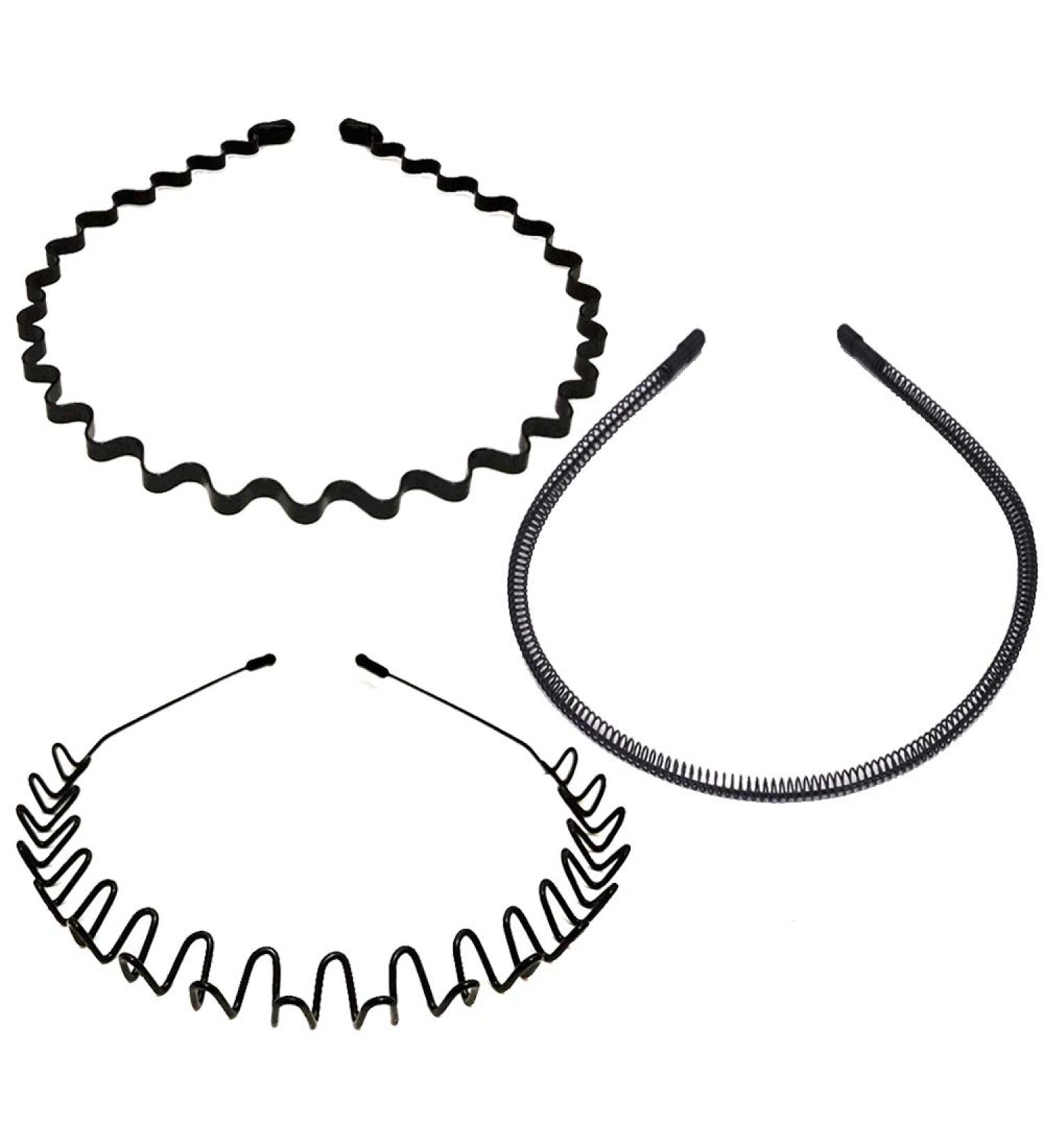 3PCS Black Metal Hairbands - Fashion Spring Headband for Men & Women - Unisex Sports Wide Hair Band Hoop Clips - Buy Online on GoSupps.com