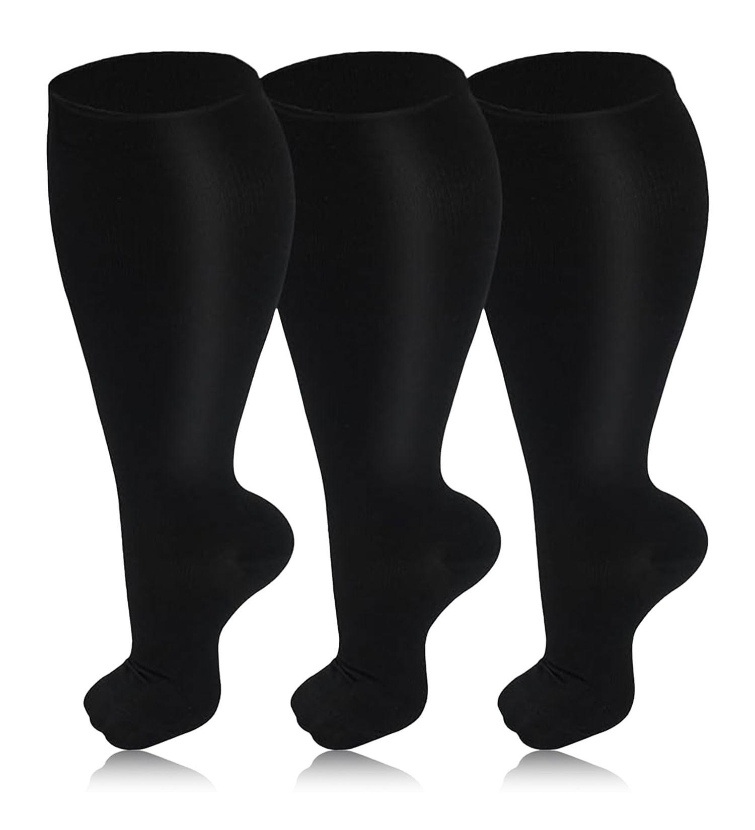 3 Pairs Plus Size Compression Socks 20-30 mmHg Wide Calf Knee High Flight Stockings for Men & Women - 2XL 3PCS-Black - Buy Online on GoSupps.com