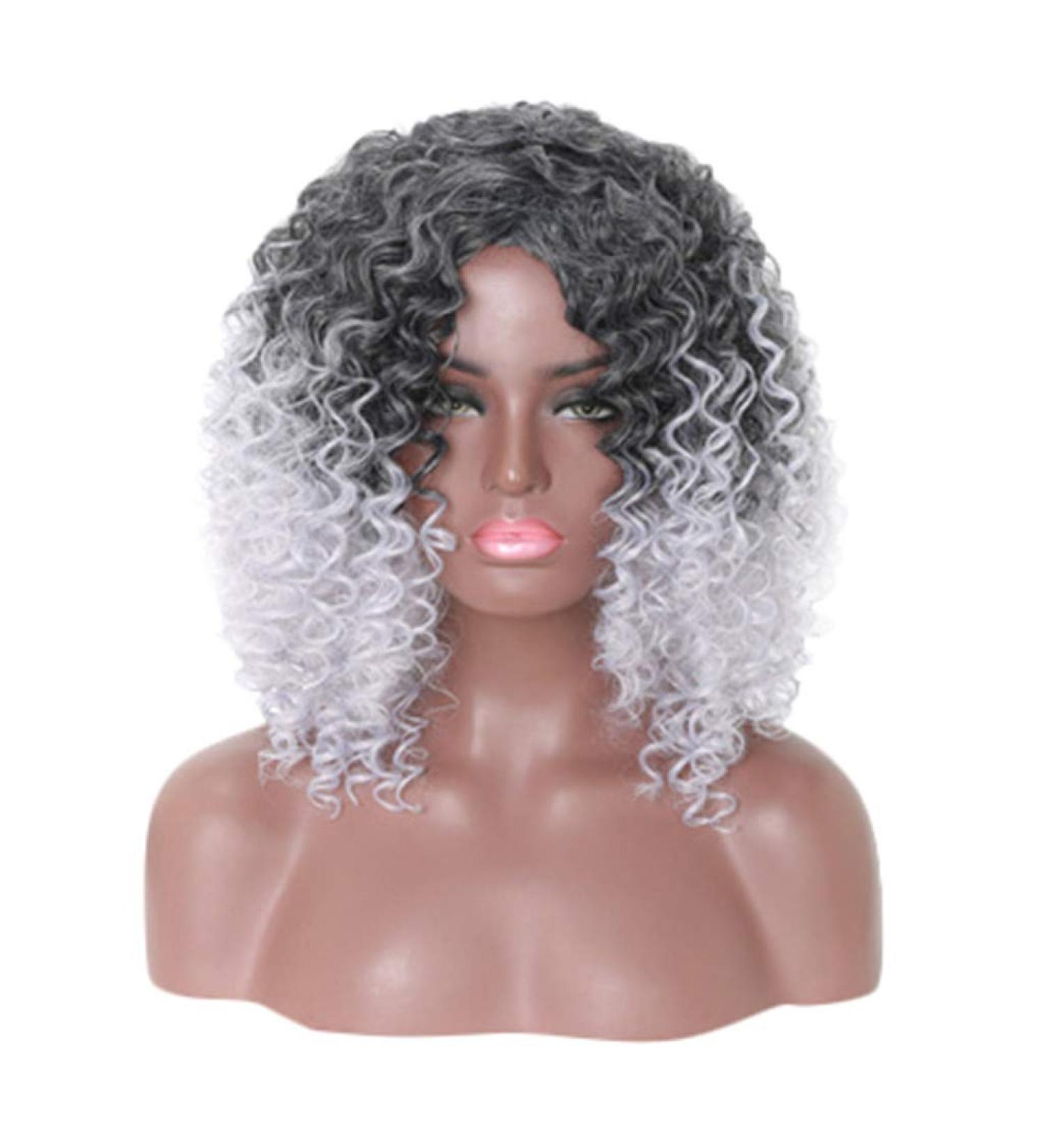 Buy Afro Curly Wig for Women - White & Black Long Synthetic Hair for Cosplay & Anime | 80s Wavy Brazilian Style - Buy Online on GoSupps.com