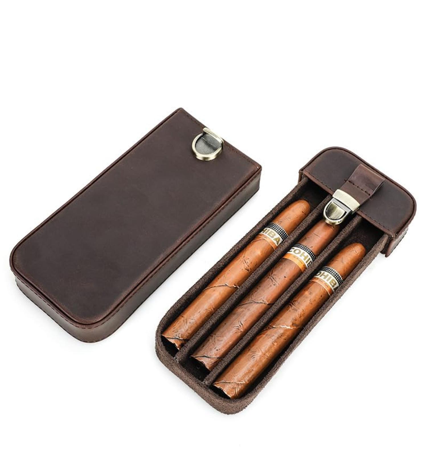 LYGA Cowhide Cigar Case 3 Pack Handmade Locking Drawer Cigar Caddy Vintage Genuine Leather Cigar Humidor. Brown - Buy Online on GoSupps.com