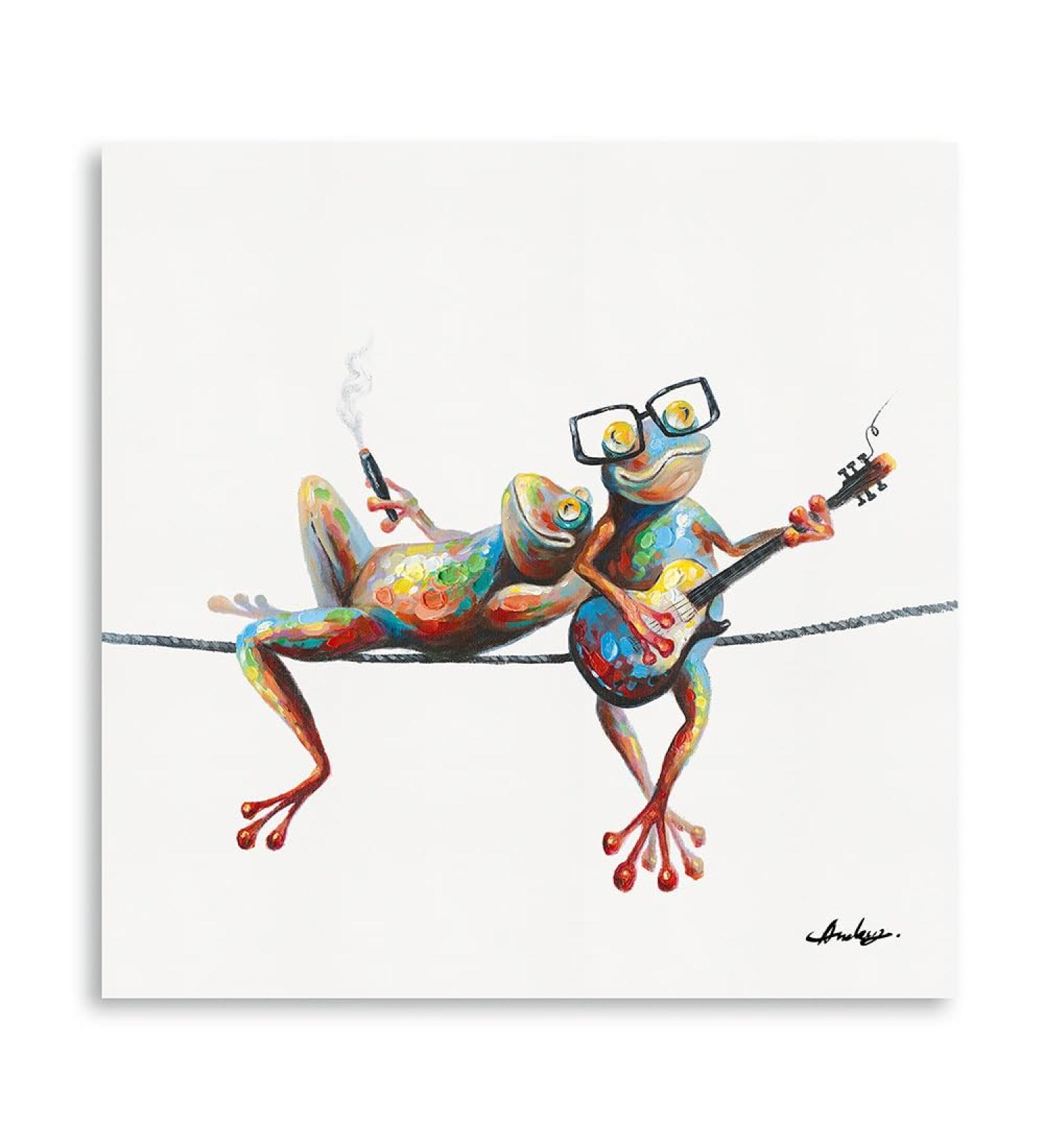 Yidepot Canvas Frog Wall Art Decor - Happy Frogs with Glasses - 50x50CM - Bedroom, Laundry Room & Girl's Room Decor - Inspirational Art with Frame - Easy Hanging - Buy Online on GoSupps.com
