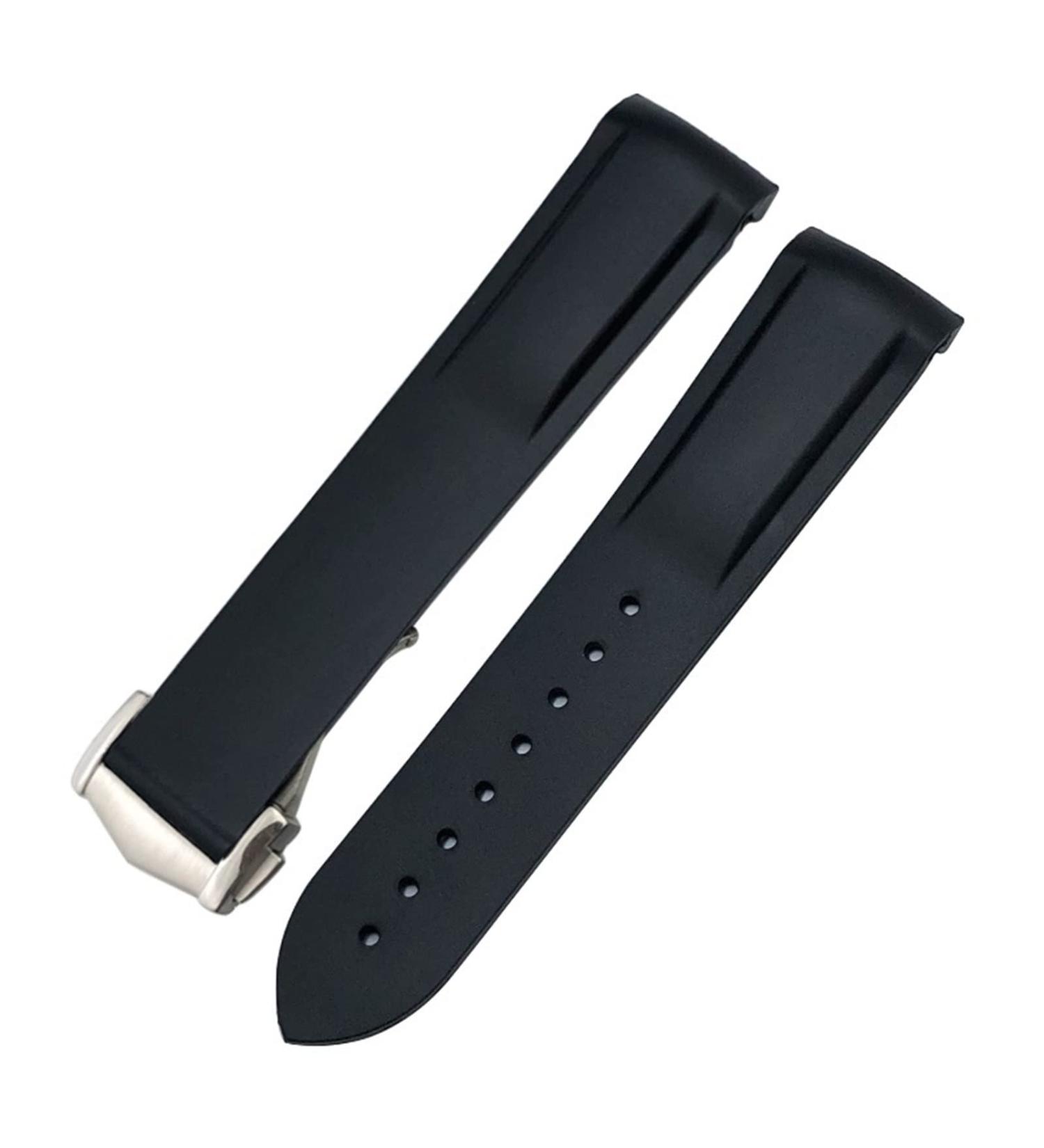 SAWIDEE 19mm Curved Rubber Watch Strap for Omega Speedmaster & Seamaster 300 - Black with Rose Buckle - International Shipping Available - Buy Online on GoSupps.com