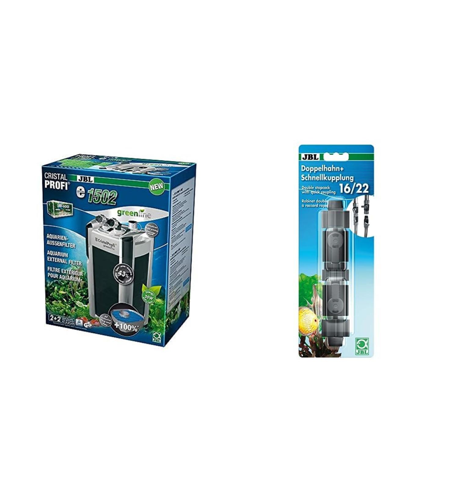 JBL CristalProfi e1502 Greenline External Filter & Double Tap Quick Coupling Bundle - Ideal for 160-600L Aquariums | Worldwide Shipping - Buy Online on GoSupps.com
