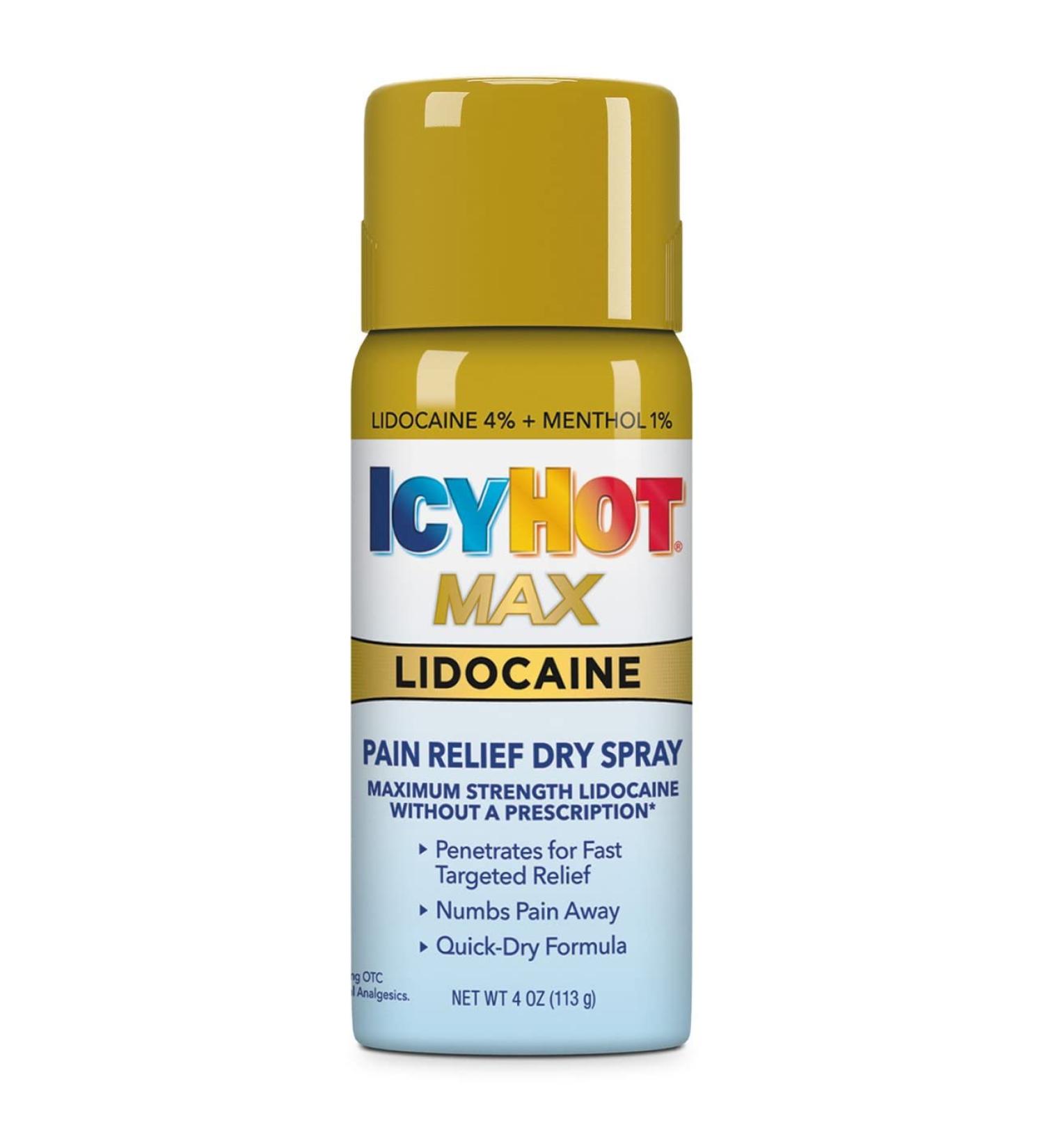 Max Strength Icy Hot with Lidocaine Dry Spray 4oz - Pain Relief Spray for Fast Relief | Buy Online Now - Buy Online on GoSupps.com